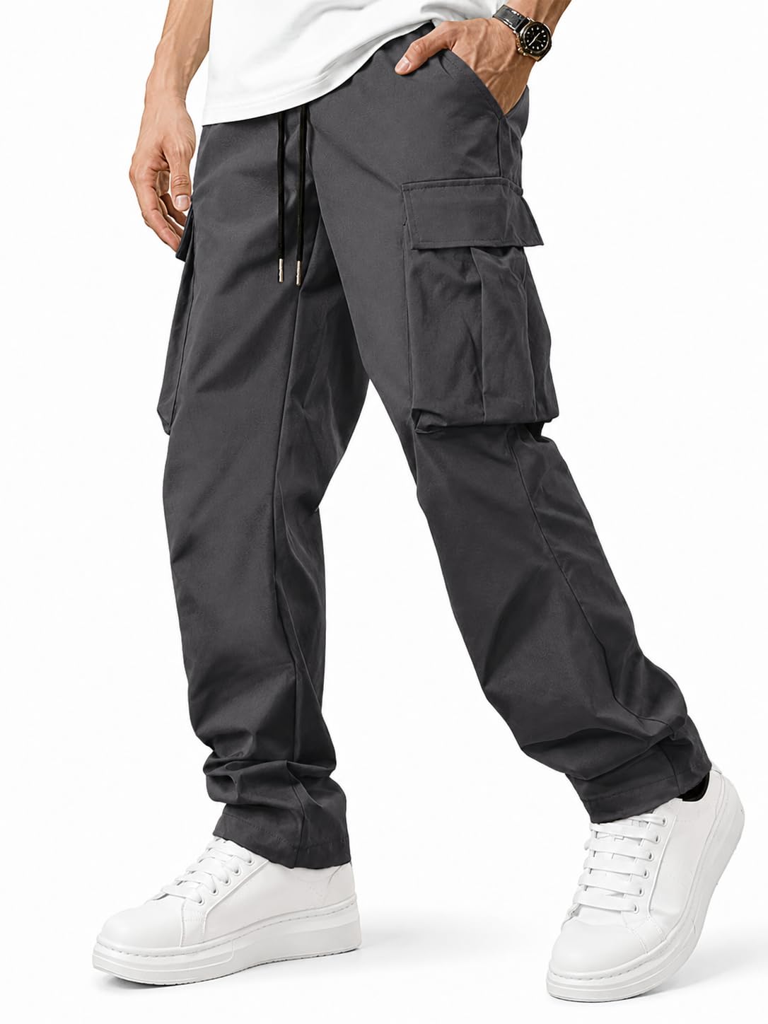Men's Casual Cargo Pants Hiking Drawstring Pants