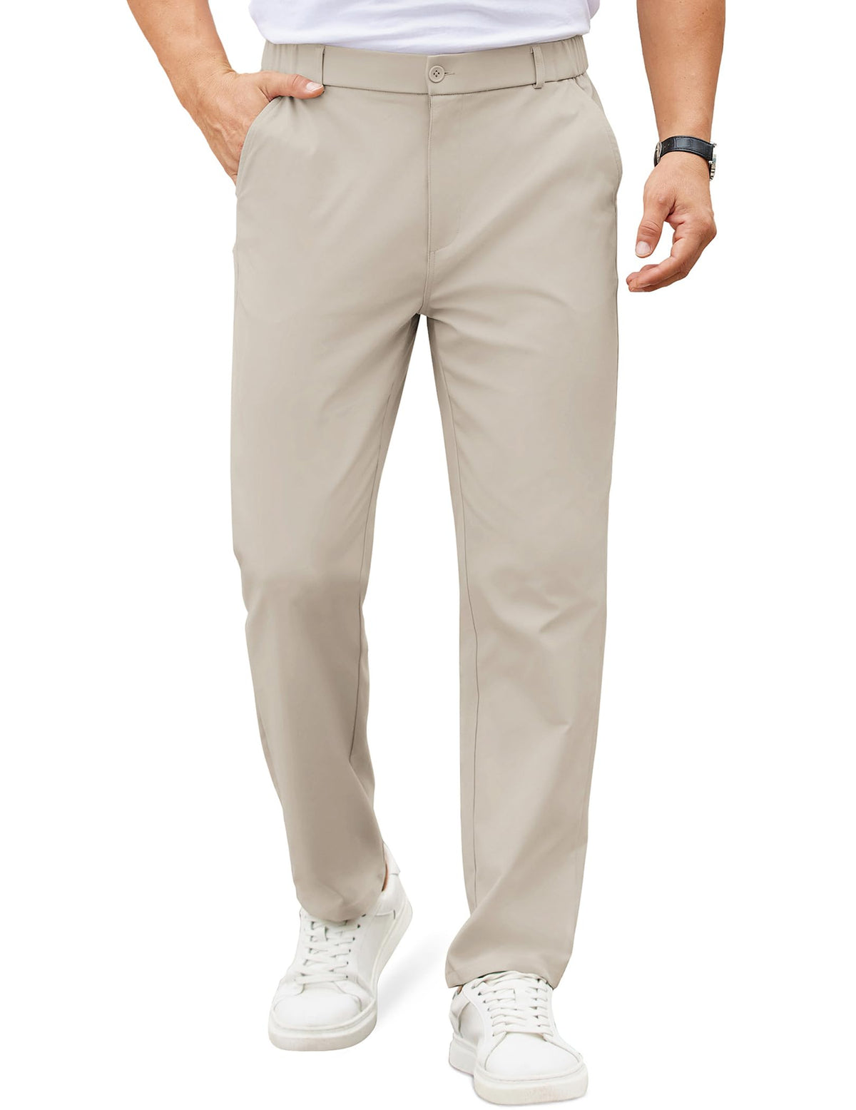 COOFANDY Mens Casual Chino Pants Elastic Waist Classic-Fit Dress Slacks | Hybrid Waistband, Flat Front, Lightweight, Stretchy, Comfortable, Straight Leg, Business Casual Trousers