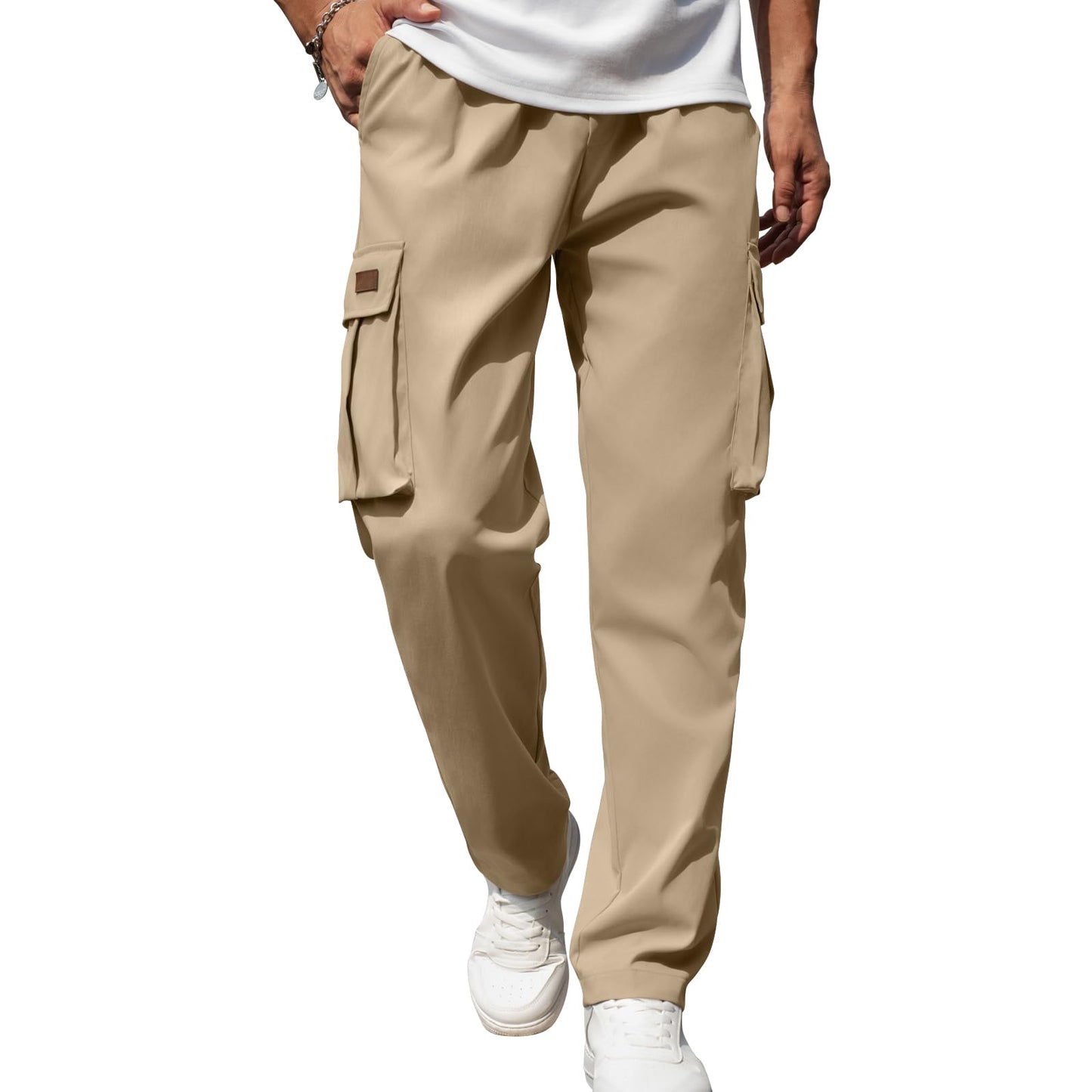 Mens Casual Cargo Pants Drawstring Elastic Waist Sweatpants for Men | Loose Fit Lightweight Tactical Pants with 4 Pockets Outdoor Hiking Athletic Joggers