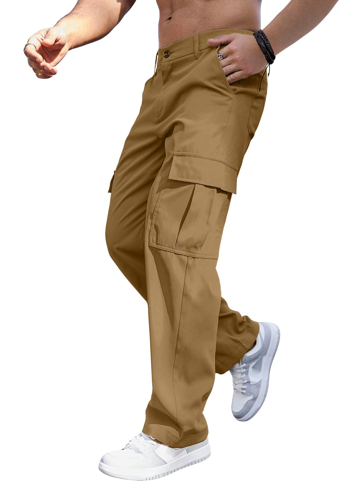 Comdecevis Men's Casual Cargo Pants Relaxed Fit Work Pants | Straight leg, elastic waist, 6 utility pockets, lightweight & breathable, zipper fly with button, ideal for casual work