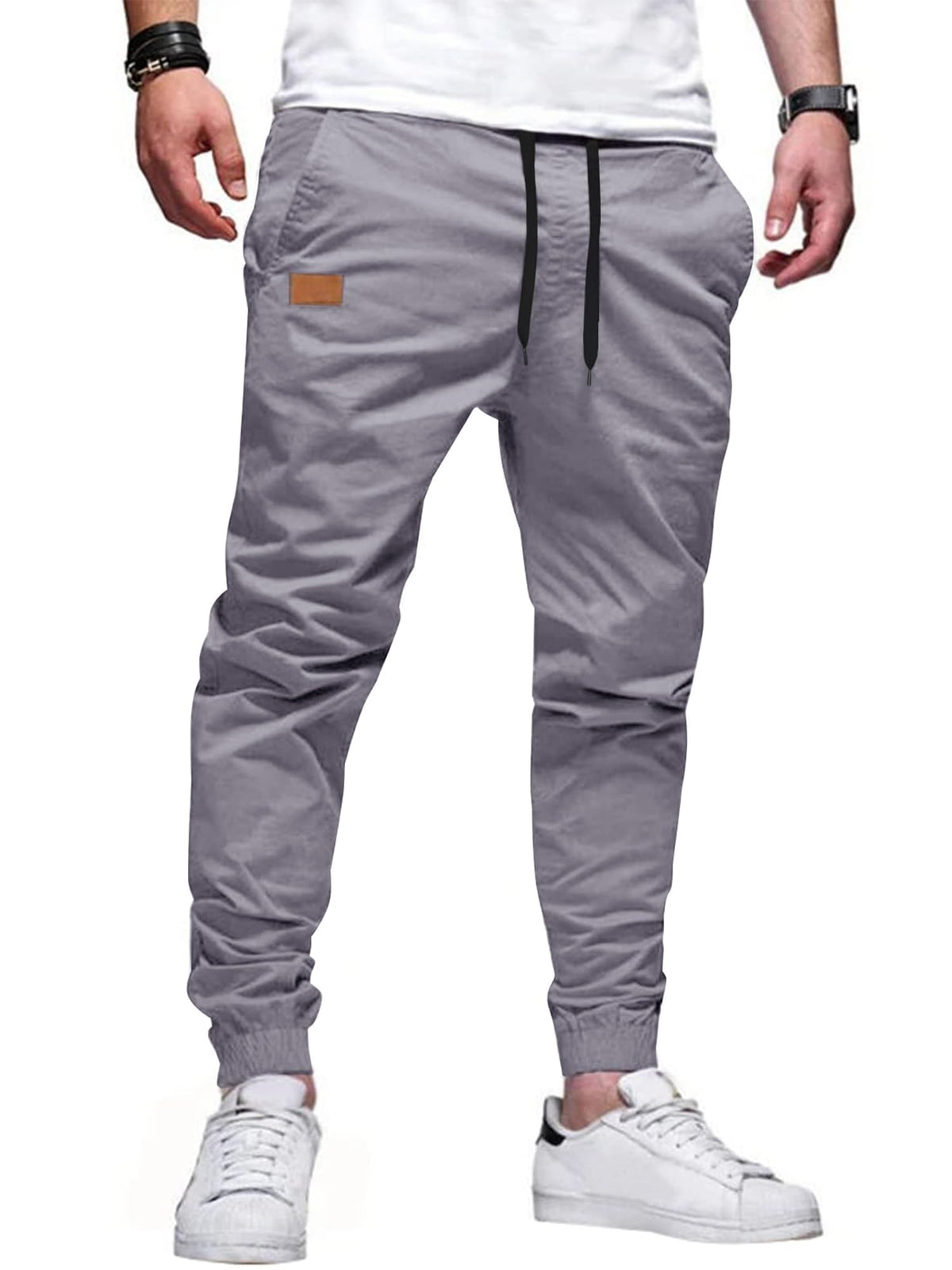 PLEPAN Mens Cotton Casual Cargo Joggers with 4 Pockets | Elastic Waist Drawstring, Track Jogging Sweatpants, Hiking,Outdoor, Comfortable