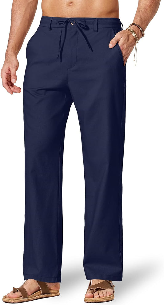 COOFANDY Men's Cotton Linen Pants Casual Drawstring Dress Pants Beach Summer Lightweight Trousers