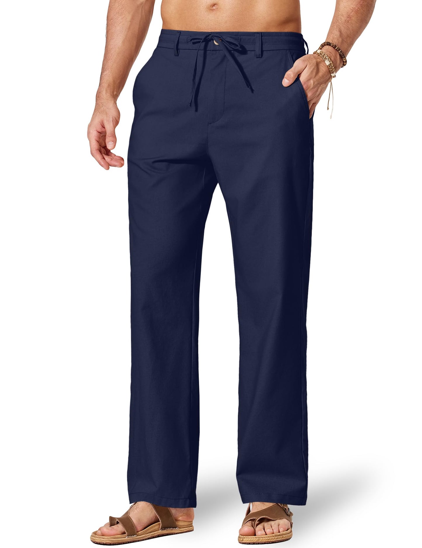 COOFANDY Men's Cotton Linen Pants Casual Drawstring Dress Pants Beach Summer Lightweight Trousers