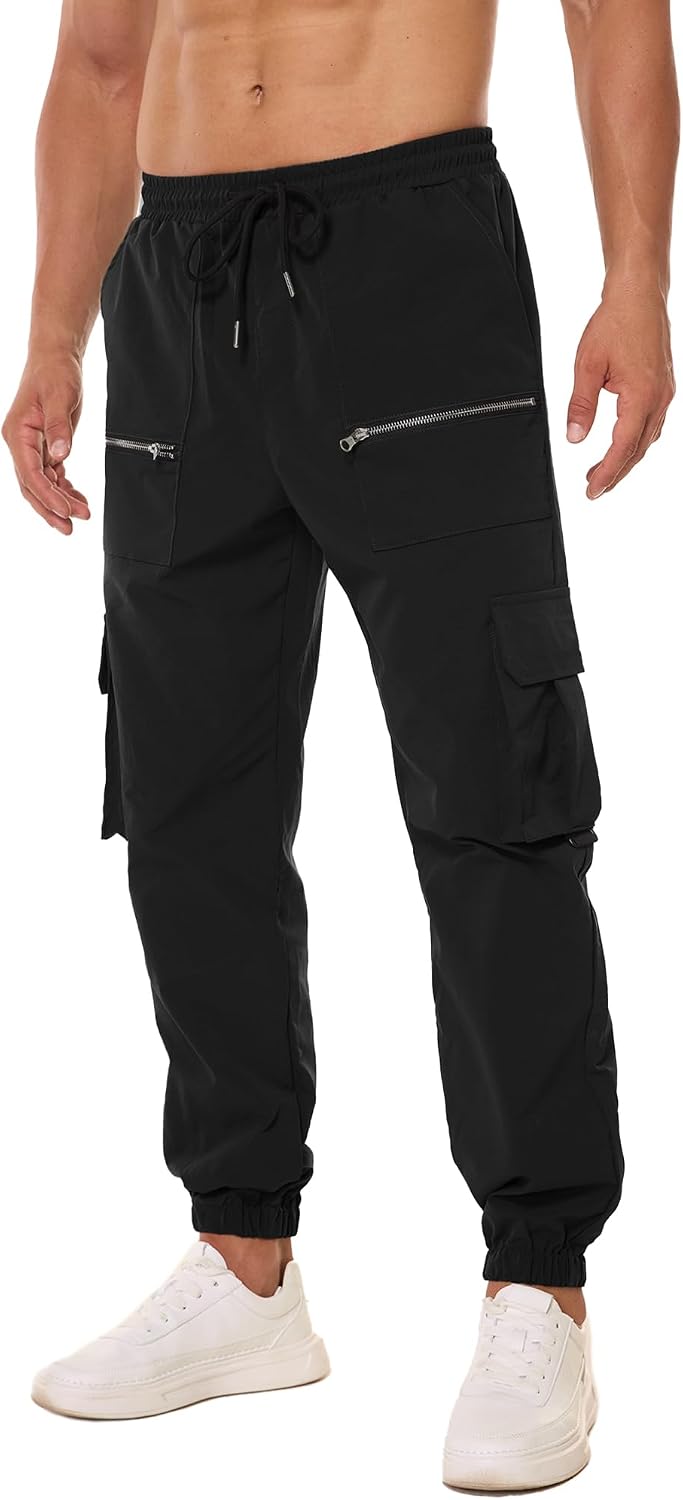 PLEPAN Men's Casual Cargo Pants Elastic Waist Drawstring Joggers Pants | Elastic Waist Drawstring, Multi Pockets, Breathable, Tapered Leg, Versatile for Sports & Daily