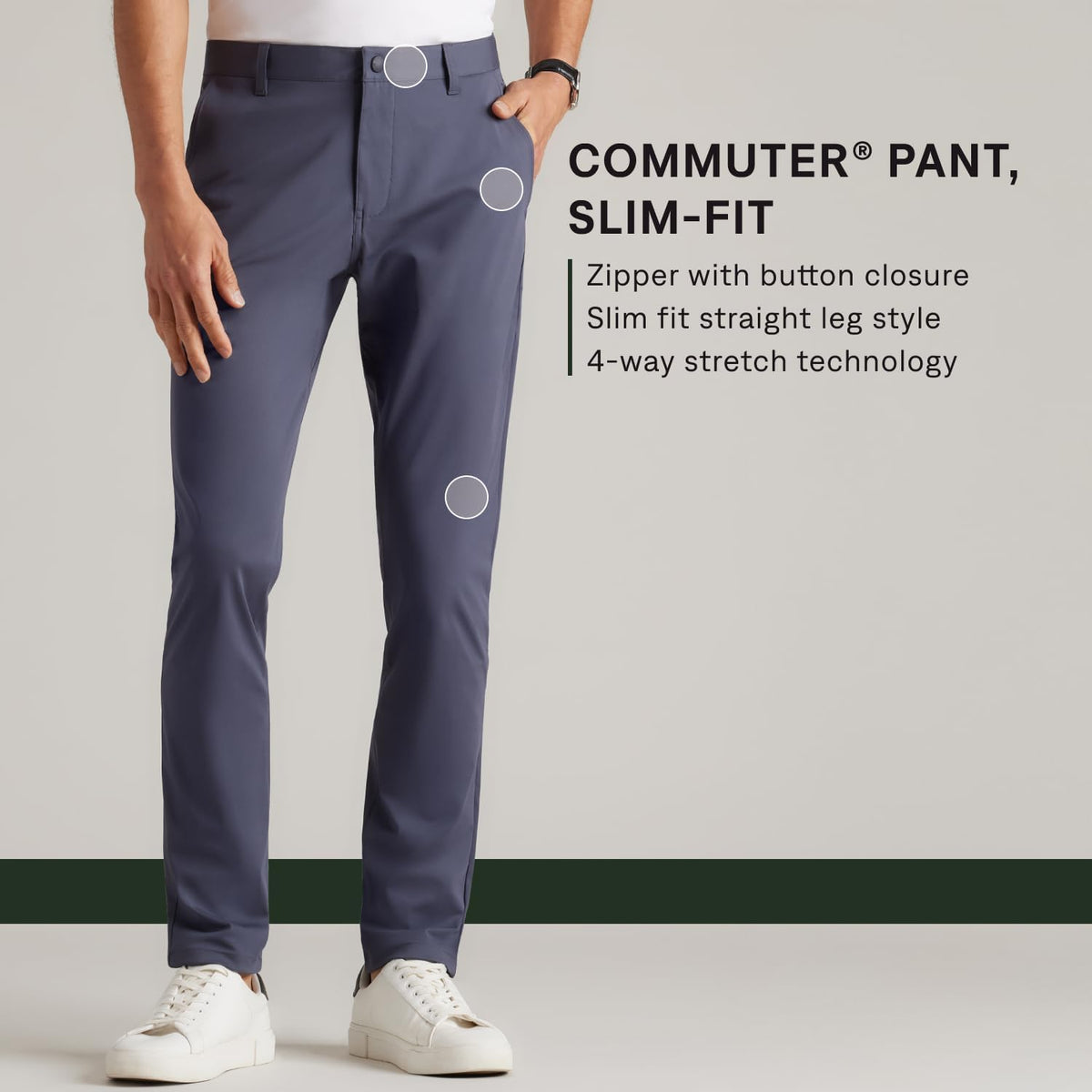 Rhone Men’s Commuter Pant Slim Fit Dress Pants – Flex-Knit 4-Way Stretch Fabric, Wrinkle Resistant, Machine Washable