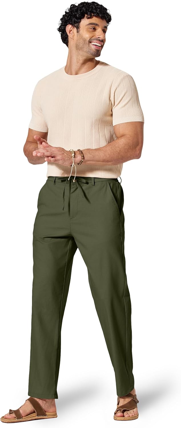 COOFANDY Men's Cotton Linen Pants Casual Drawstring Dress Pants Beach Summer Lightweight Trousers