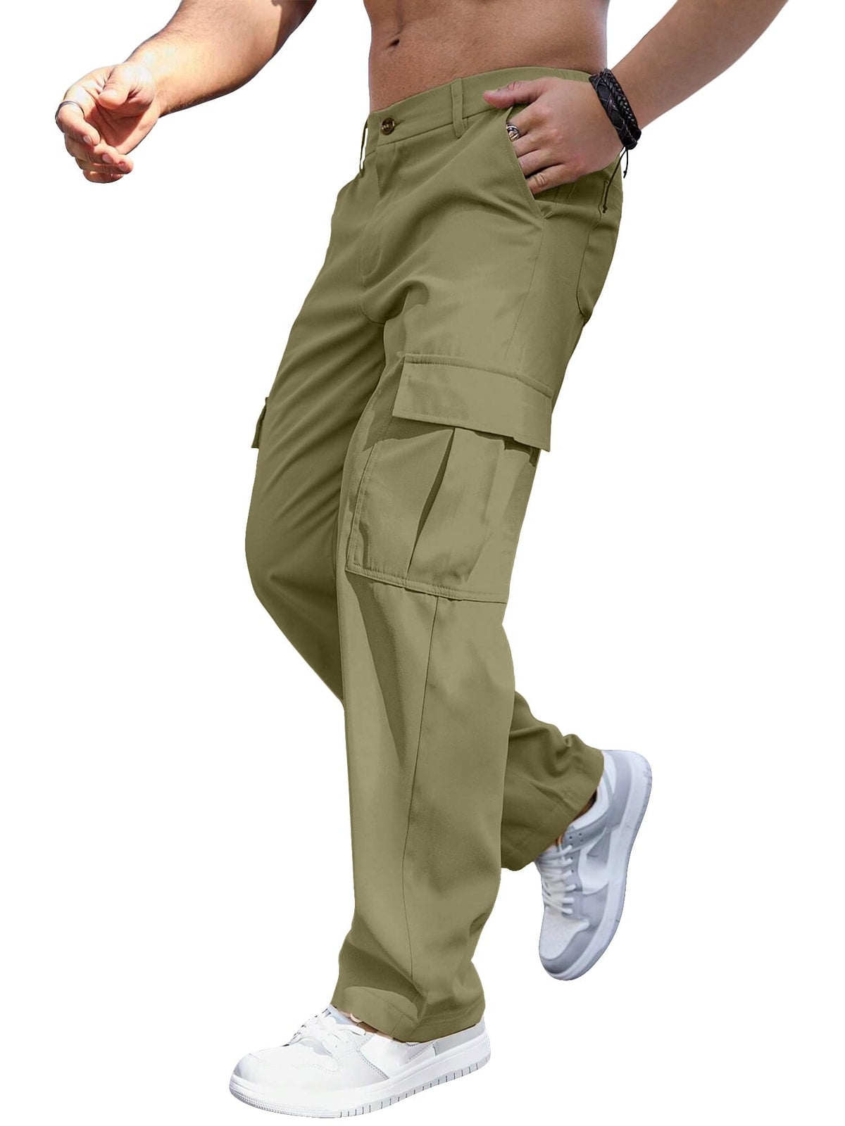 Comdecevis Men's Casual Cargo Pants Relaxed Fit Work Pants | Straight leg, elastic waist, 6 utility pockets, lightweight & breathable, zipper fly with button, ideal for casual work