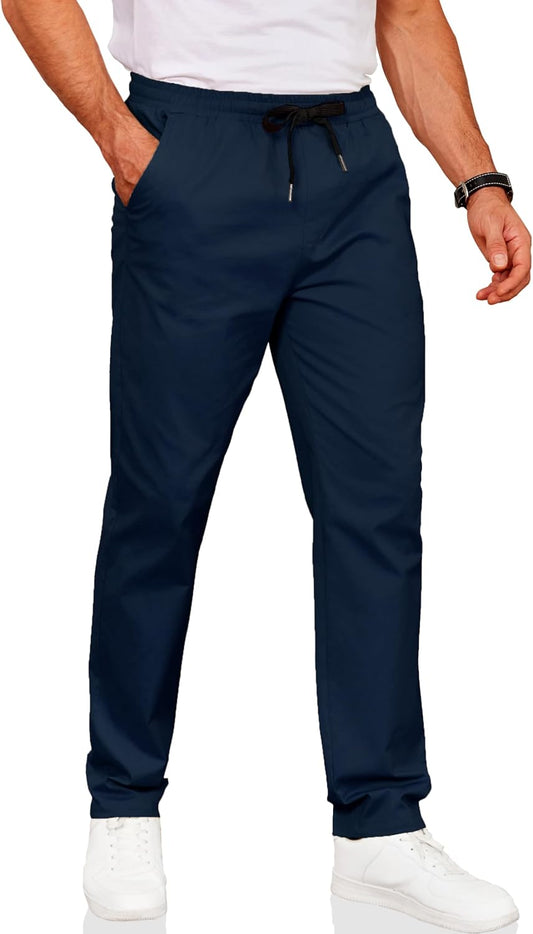 COOFANDY Men's Drawstring Casual Pants Cotton Twill Elastic Waist Chino Pants