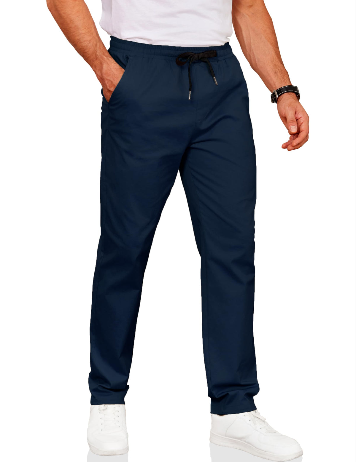 COOFANDY Men's Drawstring Casual Pants Cotton Twill Elastic Waist Chino Pants