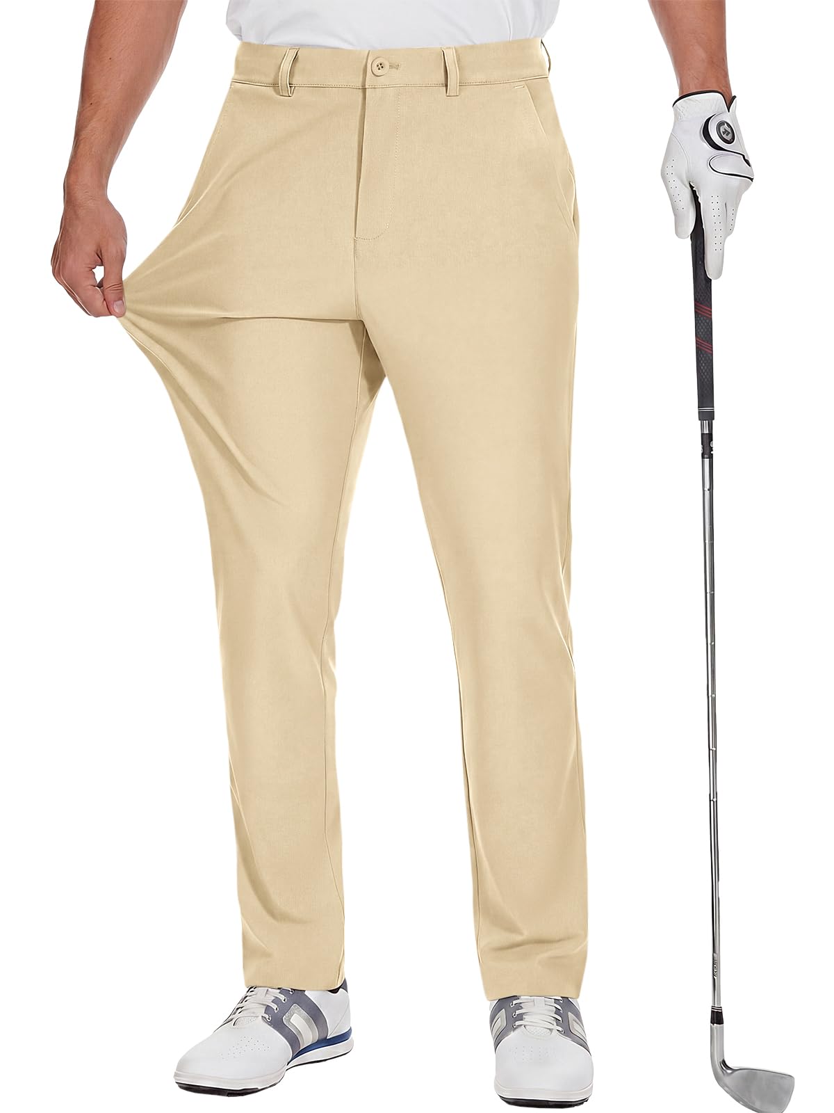 Runcati Mens Golf Pants Stretch Dress Work Pants Casual Slacks 30"/32"/34" | Slim Fit Chino, Tapered, Lightweight Fabric, Quick-Dry, 3 Functional Pockets, Straight Leg Trousers, Business Golf Wear