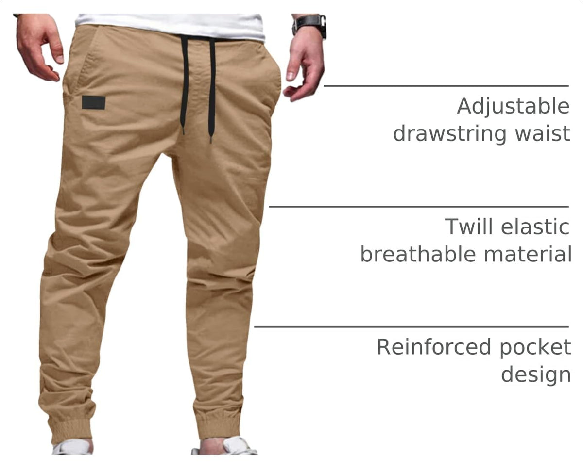 PLEPAN Mens Cotton Casual Cargo Joggers with 4 Pockets | Elastic Waist Drawstring, Track Jogging Sweatpants, Hiking,Outdoor, Comfortable