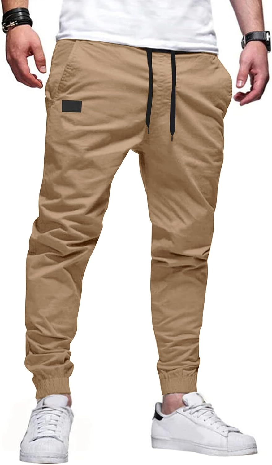 PLEPAN Mens Cotton Casual Cargo Joggers with 4 Pockets | Elastic Waist Drawstring, Track Jogging Sweatpants, Hiking,Outdoor, Comfortable
