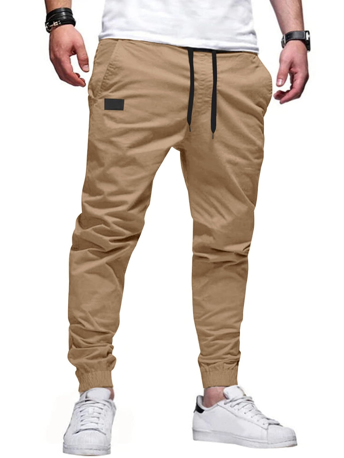PLEPAN Mens Cotton Casual Cargo Joggers with 4 Pockets | Elastic Waist Drawstring, Track Jogging Sweatpants, Hiking,Outdoor, Comfortable