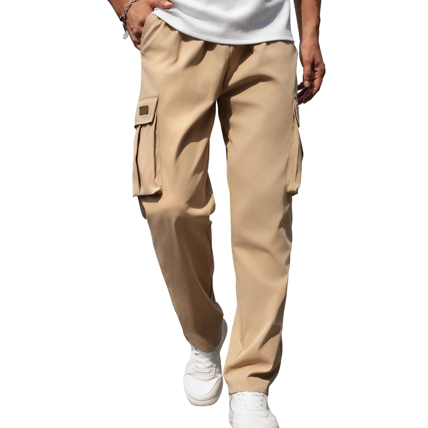 Mens Casual Cargo Pants Drawstring Elastic Waist Sweatpants for Men | Loose Fit Lightweight Tactical Pants with 4 Pockets Outdoor Hiking Athletic Joggers