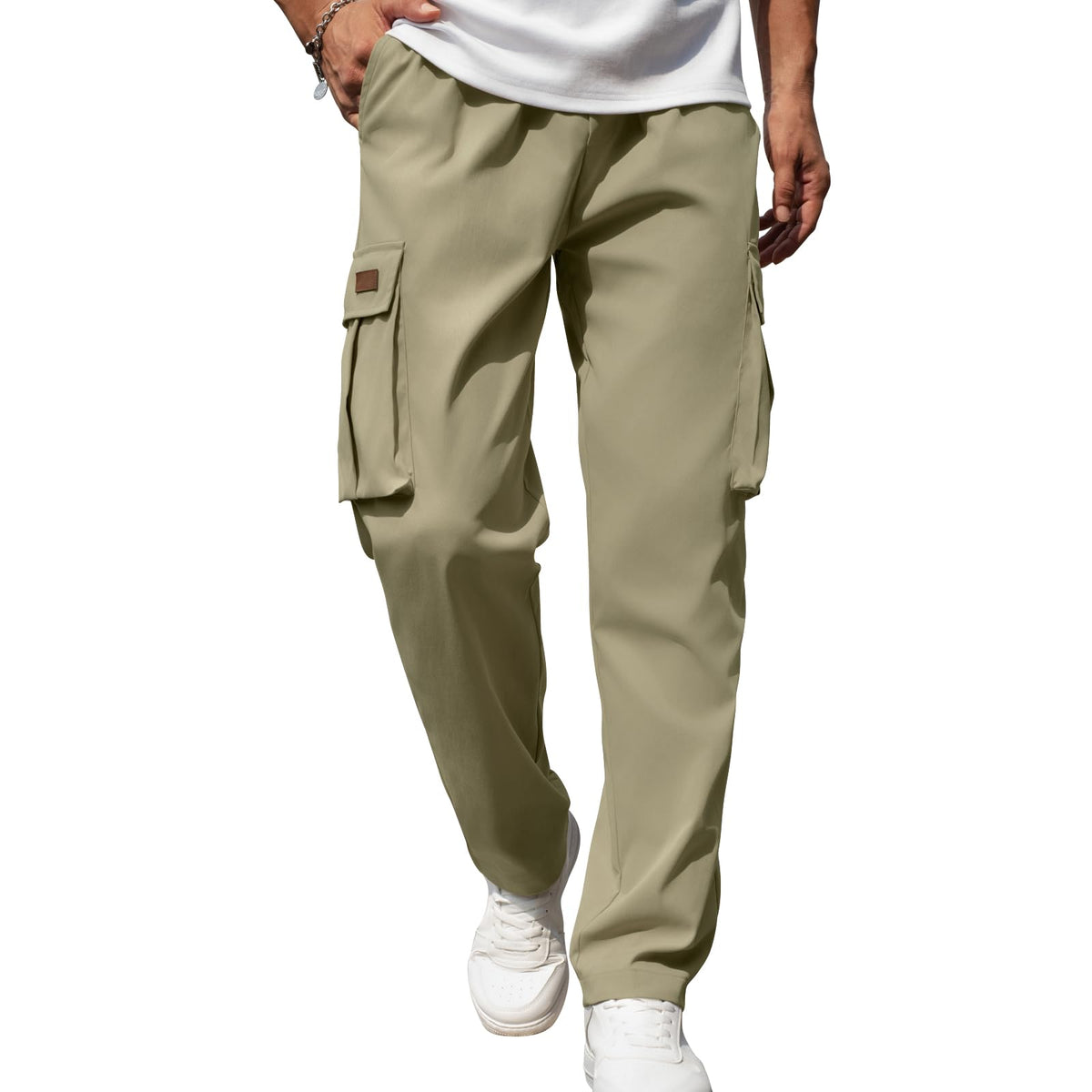 Mens Casual Cargo Pants Drawstring Elastic Waist Sweatpants for Men | Loose Fit Lightweight Tactical Pants with 4 Pockets Outdoor Hiking Athletic Joggers