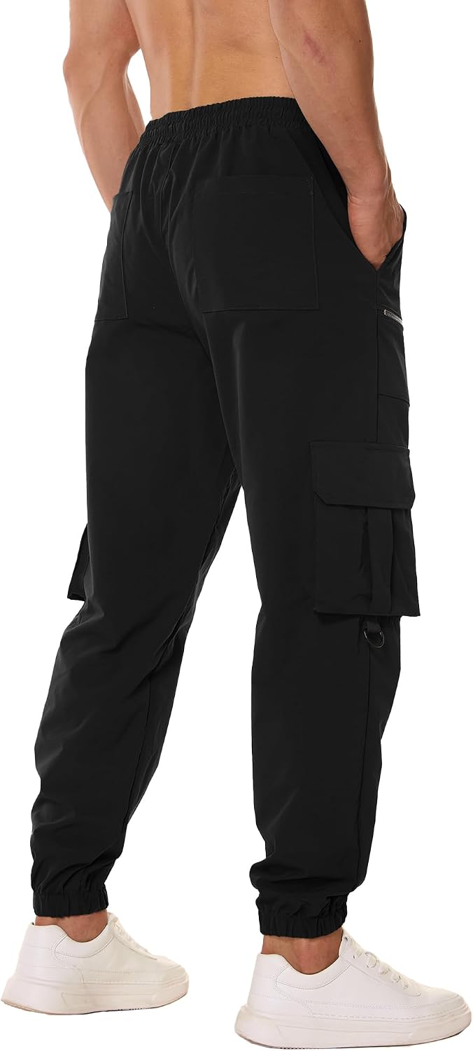 PLEPAN Men's Casual Cargo Pants Elastic Waist Drawstring Joggers Pants | Elastic Waist Drawstring, Multi Pockets, Breathable, Tapered Leg, Versatile for Sports & Daily