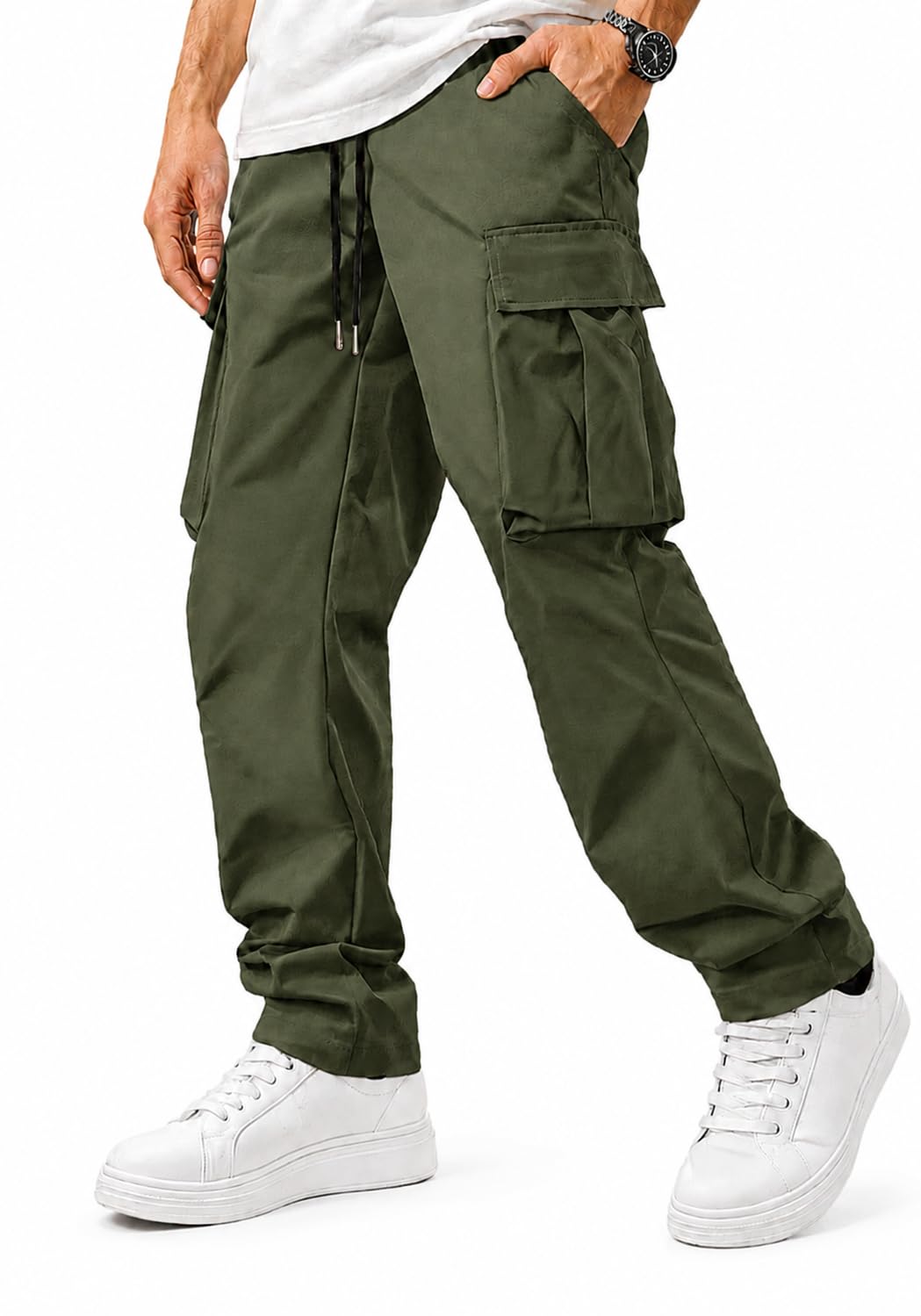 Men's Casual Cargo Pants Hiking Drawstring Pants