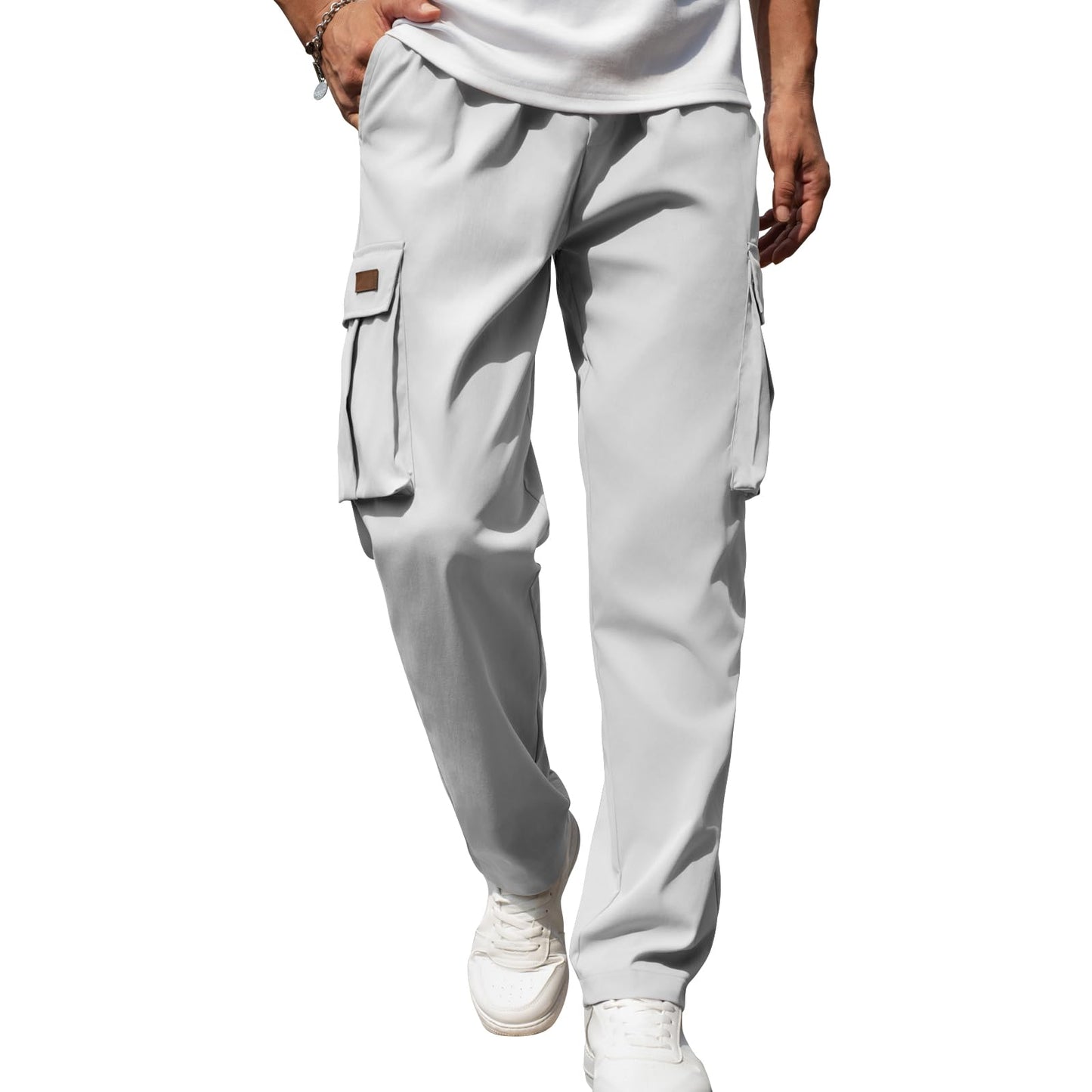 Mens Casual Cargo Pants Drawstring Elastic Waist Sweatpants for Men | Loose Fit Lightweight Tactical Pants with 4 Pockets Outdoor Hiking Athletic Joggers