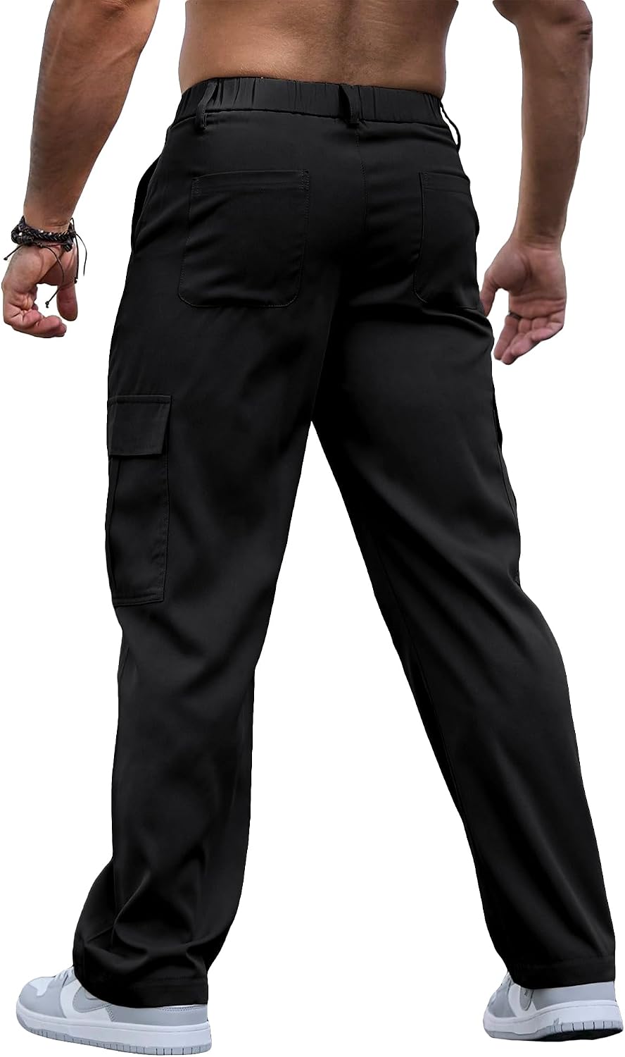 Comdecevis Men's Casual Cargo Pants Relaxed Fit Work Pants | Straight leg, elastic waist, 6 utility pockets, lightweight & breathable, zipper fly with button, ideal for casual work