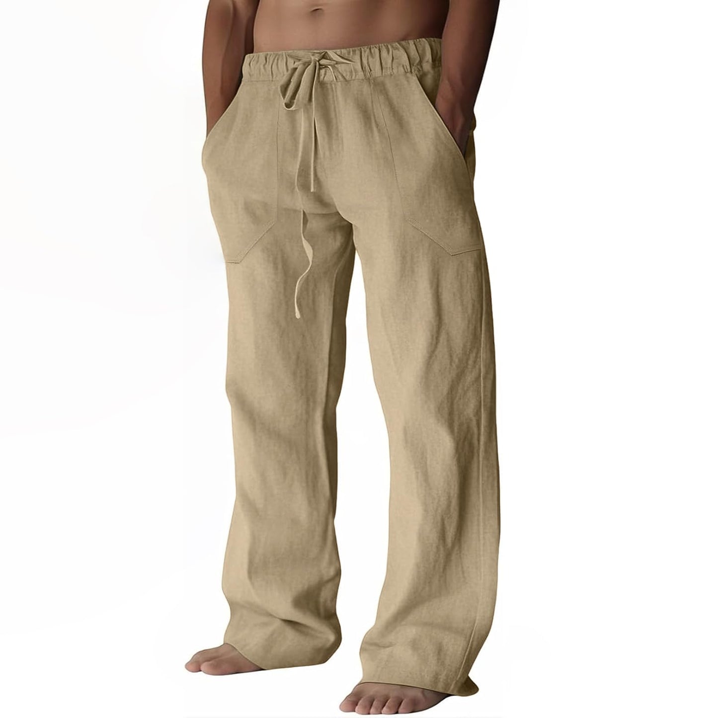 ZARLAN Breathable Men's Cotton Linen Pants Summer Beach Wide Leg | Casual Lightweight Loose Relaxed Fit Elastic Drawstring Waist Soft Cozy Trousers for Men