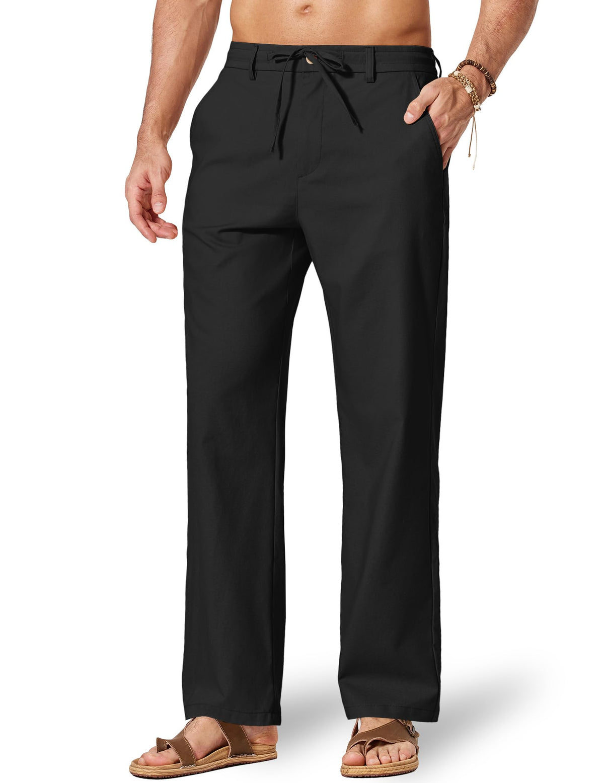 COOFANDY Men's Cotton Linen Pants Casual Drawstring Dress Pants Beach Summer Lightweight Trousers