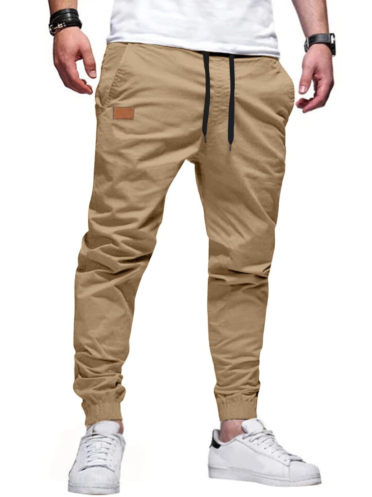 PLEPAN Mens Cotton Casual Cargo Joggers with 4 Pockets | Elastic Waist Drawstring, Track Jogging Sweatpants, Hiking,Outdoor, Comfortable