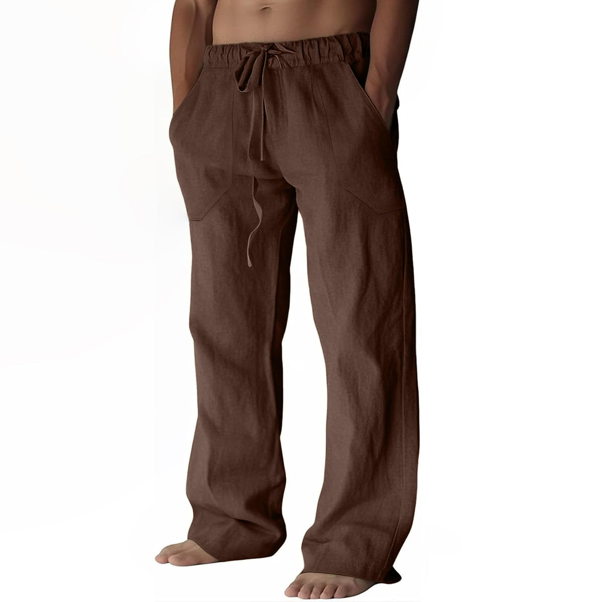 ZARLAN Breathable Men's Cotton Linen Pants Summer Beach Wide Leg | Casual Lightweight Loose Relaxed Fit Elastic Drawstring Waist Soft Cozy Trousers for Men