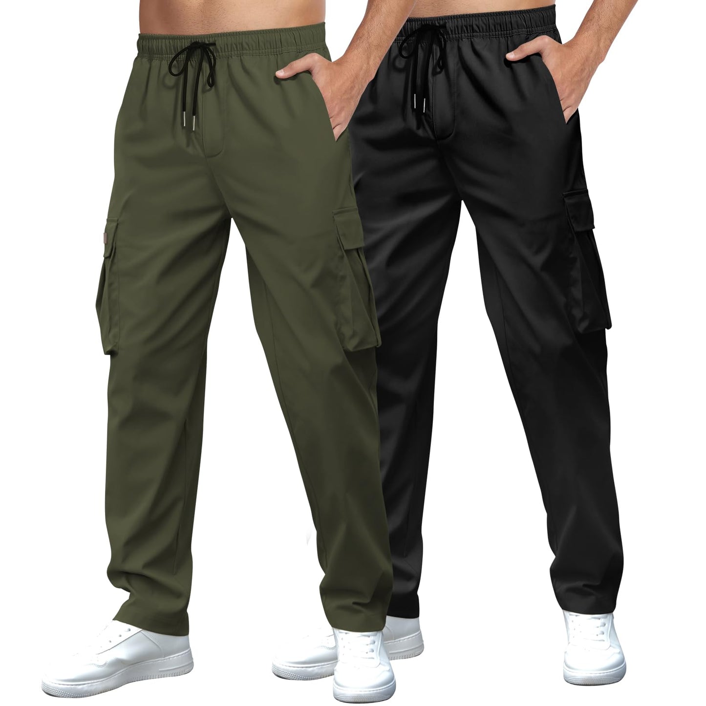 Mens Casual Cargo Pants Drawstring Elastic Waist Sweatpants for Men | Loose Fit Lightweight Tactical Pants with 4 Pockets Outdoor Hiking Athletic Joggers