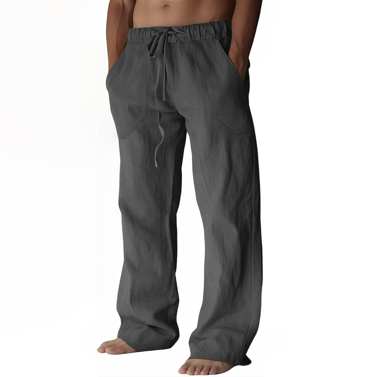 ZARLAN Breathable Men's Cotton Linen Pants Summer Beach Wide Leg | Casual Lightweight Loose Relaxed Fit Elastic Drawstring Waist Soft Cozy Trousers for Men