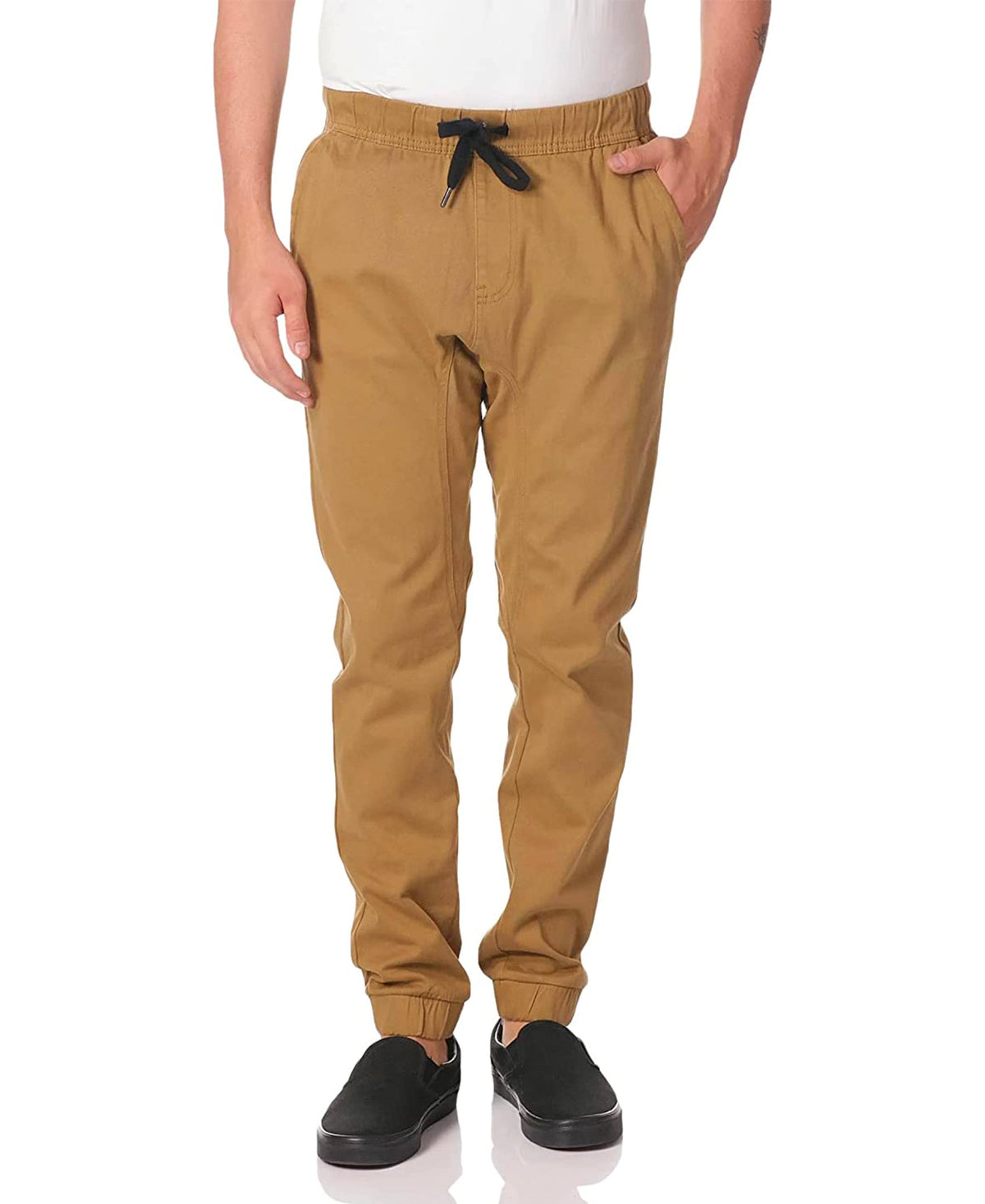 WT02 Mens Jogger Pants in Basic Solid Colors and Stretch Twill Fabric