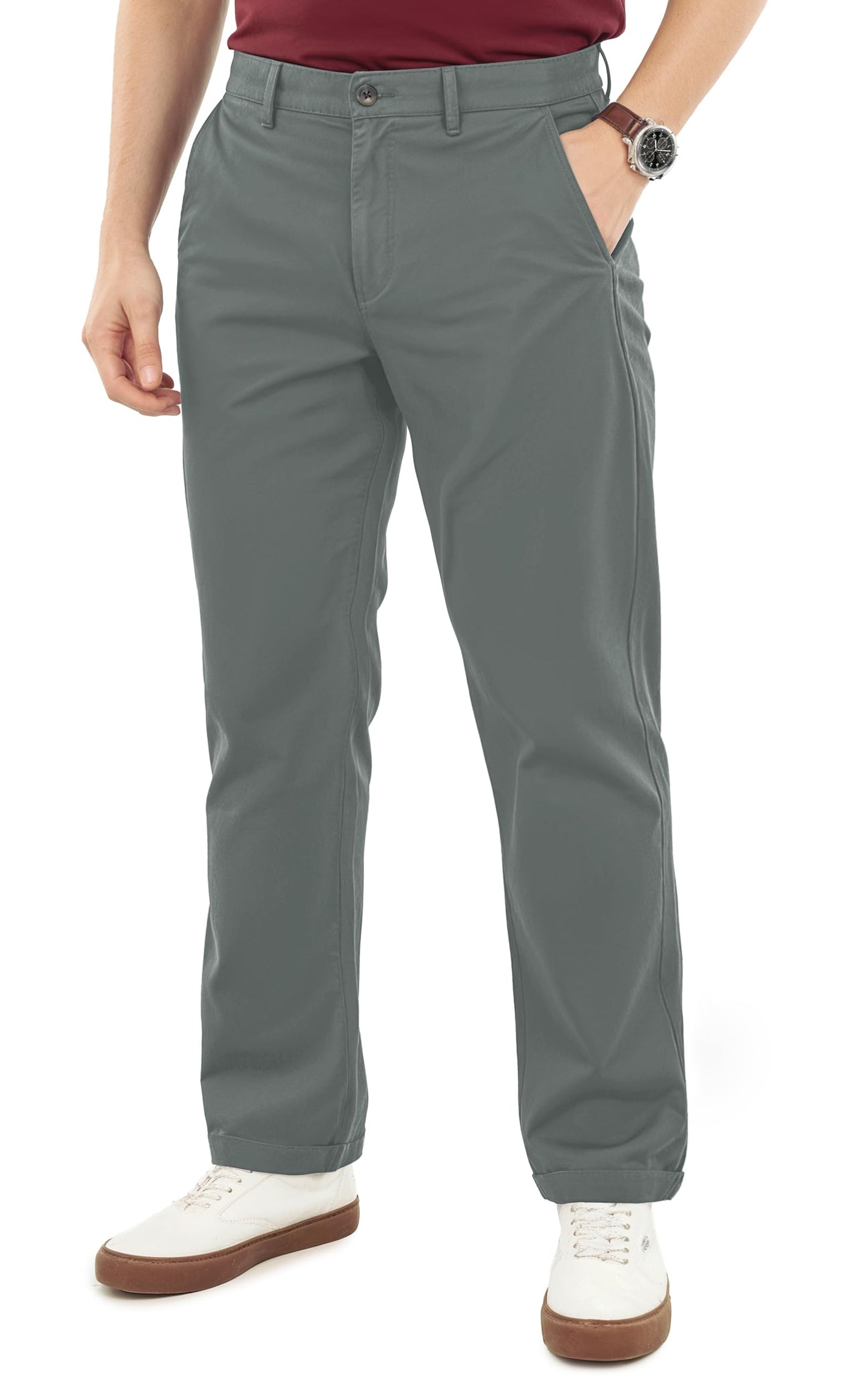 NY Threads Cotton Stretch Khaki Men Casual Chino Pants Relaxed Fit | Cotton Khaki Pant, Mid Rise, Soft Stretch Fabric, Button Closure, Multi Pocket