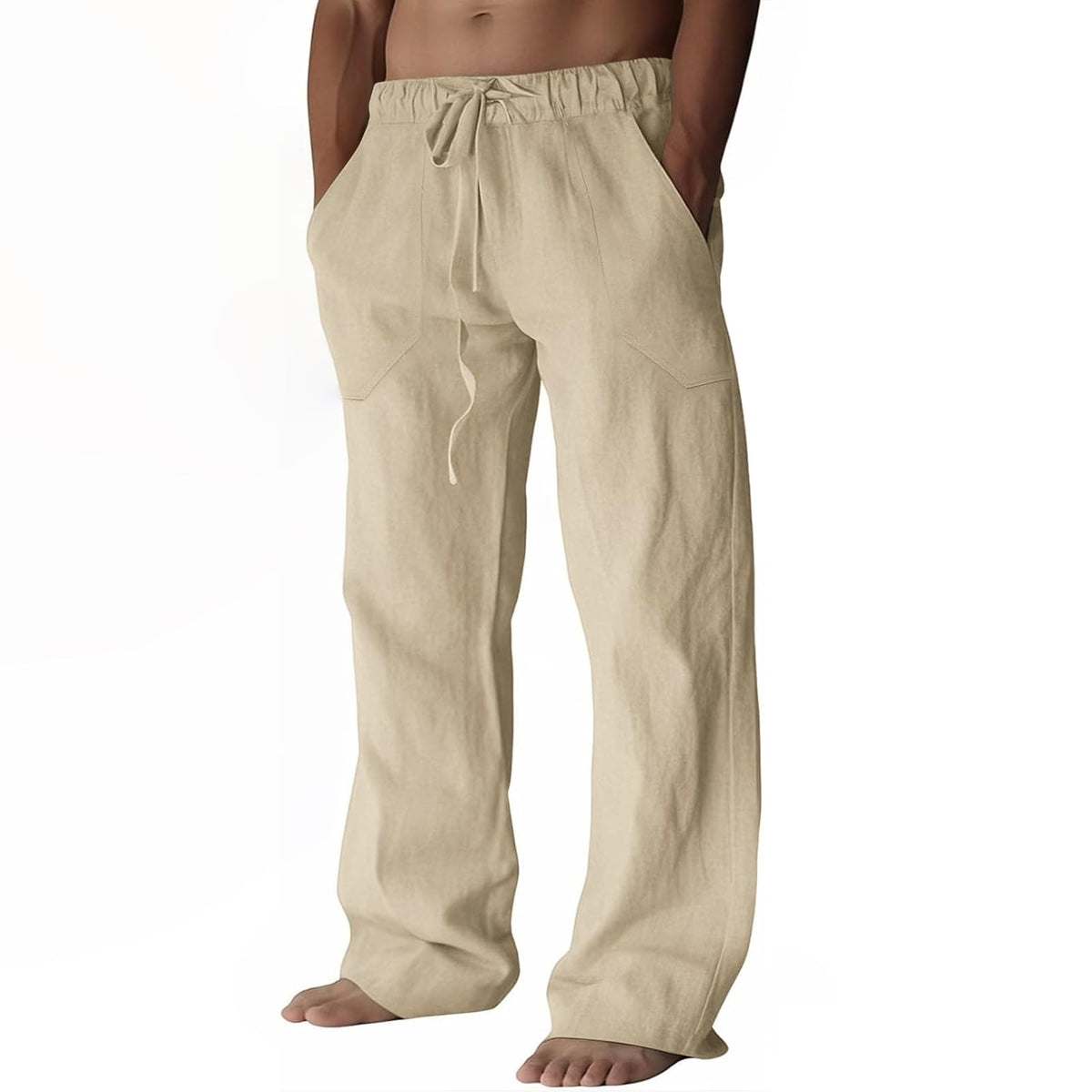 ZARLAN Breathable Men's Cotton Linen Pants Summer Beach Wide Leg | Casual Lightweight Loose Relaxed Fit Elastic Drawstring Waist Soft Cozy Trousers for Men