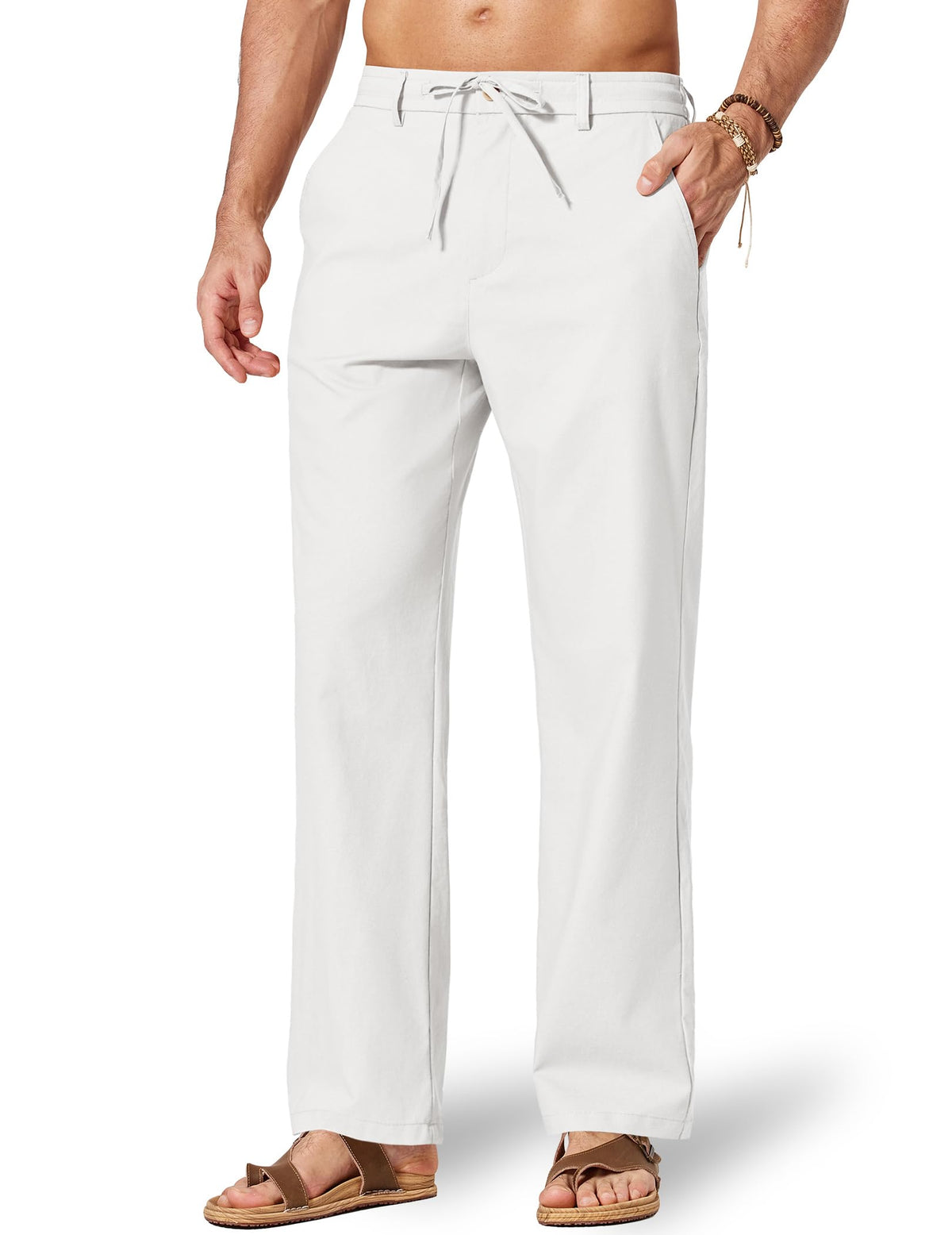 COOFANDY Men's Cotton Linen Pants Casual Drawstring Dress Pants Beach Summer Lightweight Trousers