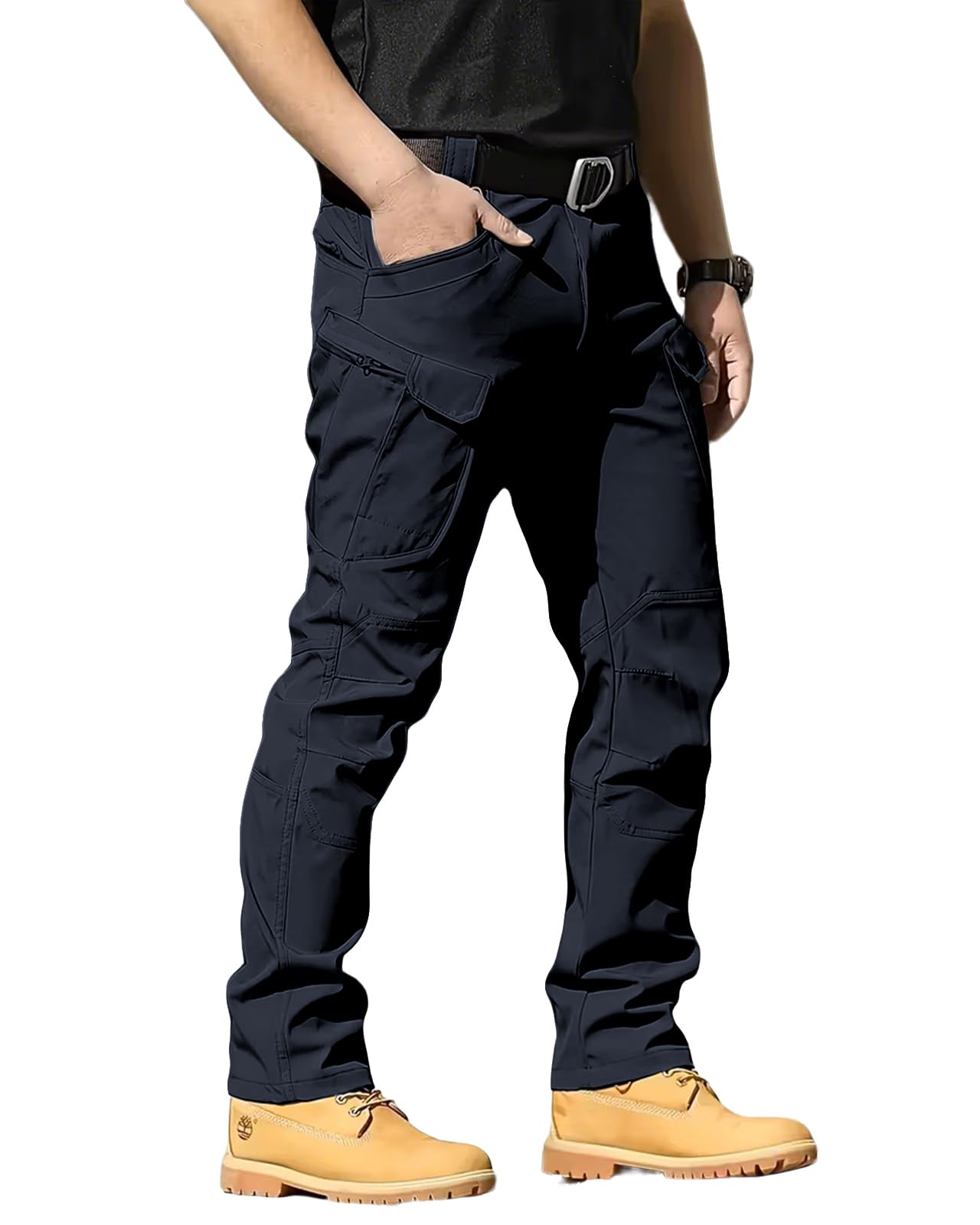 Men's Tactical Pants Stretch Waterproof Fabric Durable Cargo Pants for Hiking Casual Work Multi Pockets (No Belt)