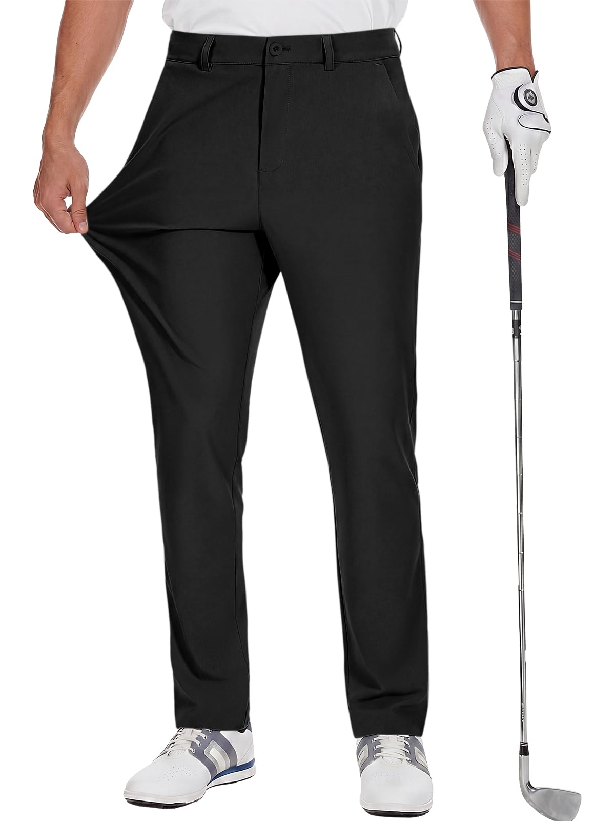 Runcati Mens Golf Pants Stretch Dress Work Pants Casual Slacks 30"/32"/34" | Slim Fit Chino, Tapered, Lightweight Fabric, Quick-Dry, 3 Functional Pockets, Straight Leg Trousers, Business Golf Wear