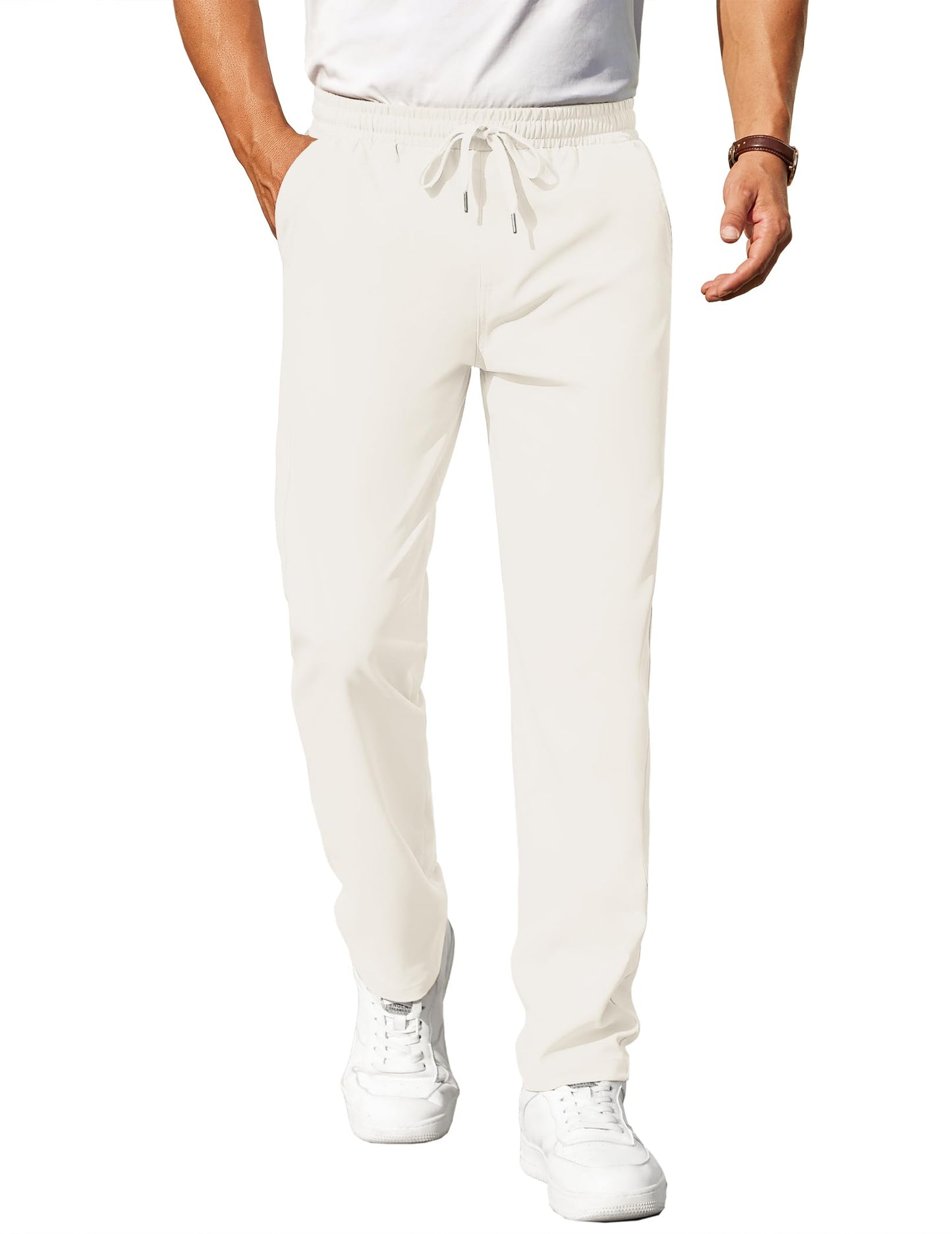 COOFANDY Mens Casual Pants Elastic Waist Chino Pants Lightweight Drawstring Pants with Pockets