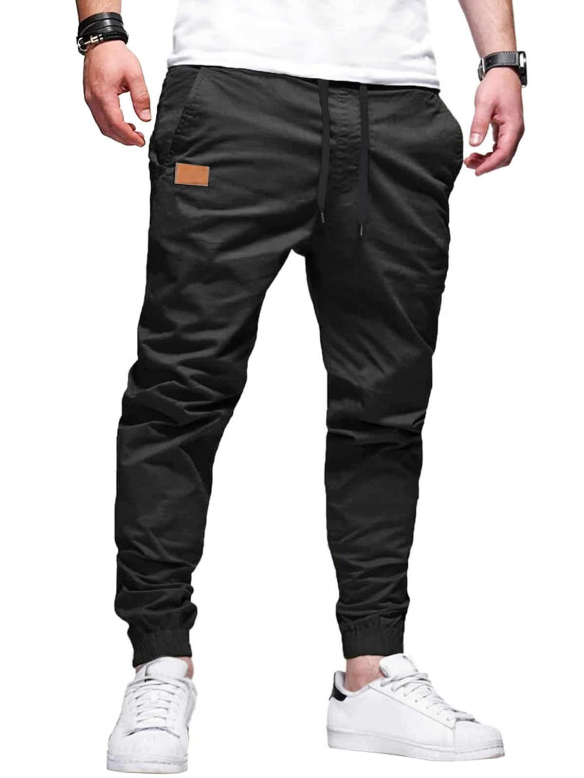 PLEPAN Mens Cotton Casual Cargo Joggers with 4 Pockets | Elastic Waist Drawstring, Track Jogging Sweatpants, Hiking,Outdoor, Comfortable