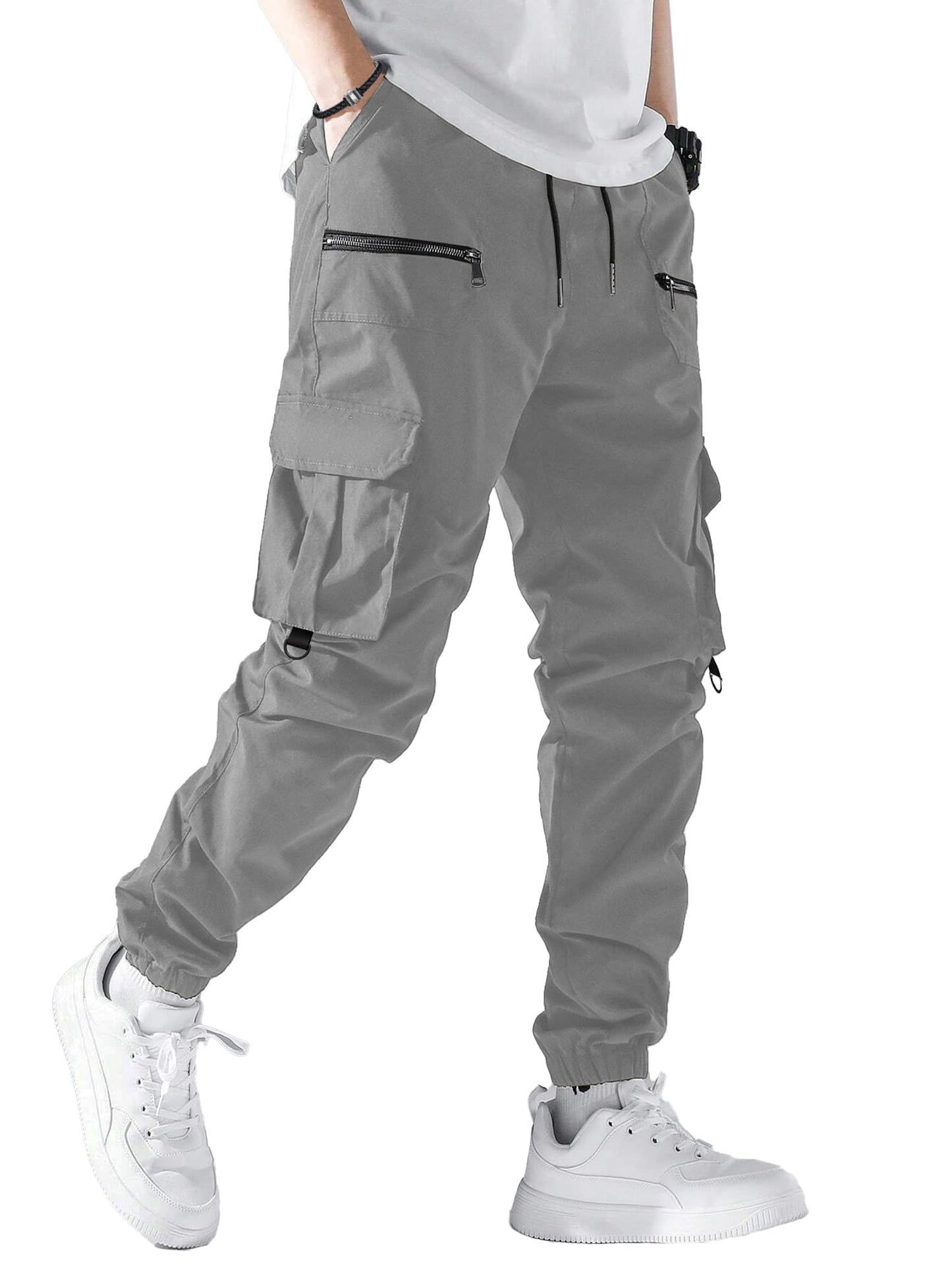 PLEPAN Men's Casual Cargo Pants Elastic Waist Drawstring Joggers Pants | Elastic Waist Drawstring, Multi Pockets, Breathable, Tapered Leg, Versatile for Sports & Daily