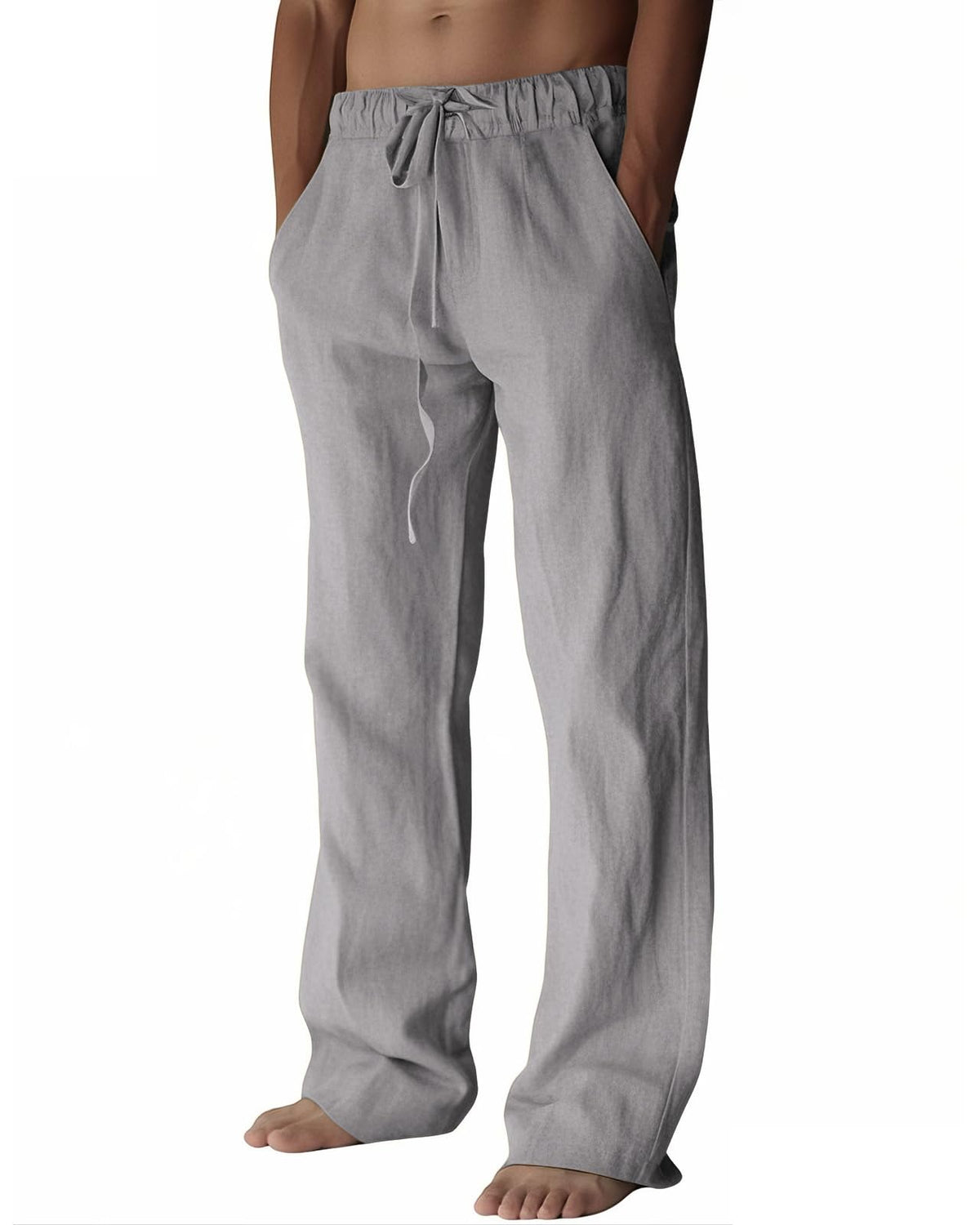 PIDOGYM Mens Cotton Linen Pants Beach Casual Pajama Pants with Pockets | Elastic Waist Drawstring, Lightweight, Wide Leg Loose Design, Vacation Summer Outfits, Baggy Dress Trousers, Yoga for Women