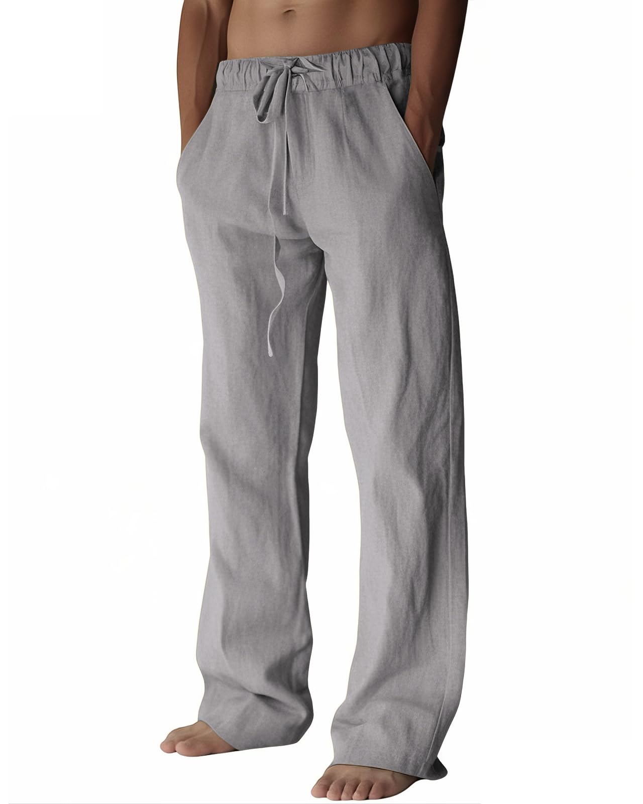 PIDOGYM Mens Cotton Linen Pants Beach Casual Pajama Pants with Pockets | Elastic Waist Drawstring, Lightweight, Wide Leg Loose Design, Vacation Summer Outfits, Baggy Dress Trousers, Yoga for Women