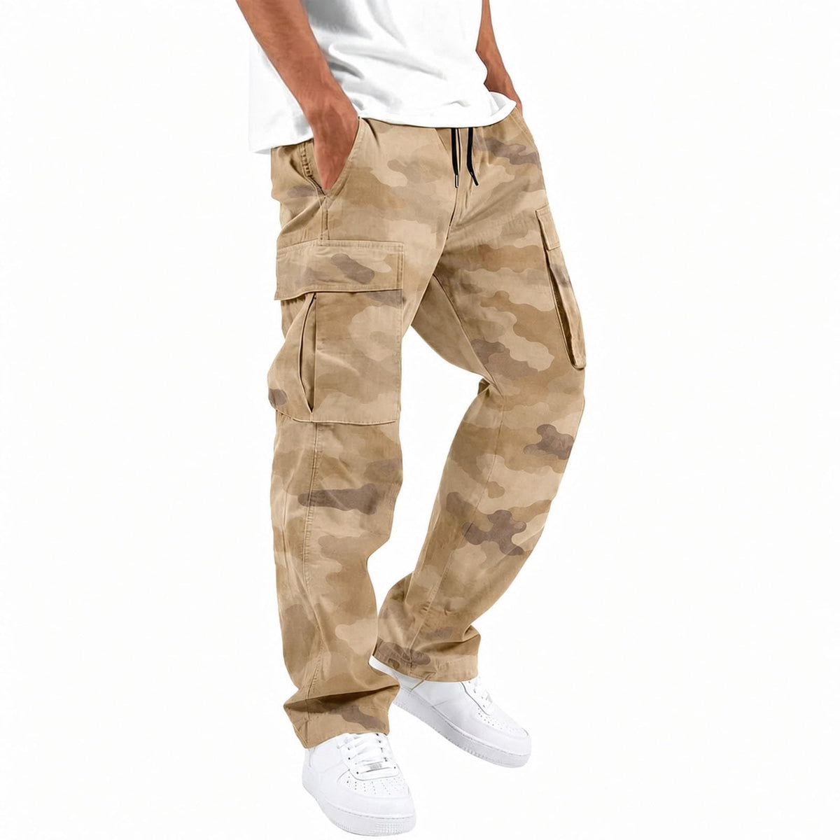 Mens Cargo Pants Casual Relaxed Fit Elastic Waist Hiking Cargo Work Pants | Drawstring Cargo Hiking Pants with Multi Pockets Straight Leg Athletic Pants for Outdoor Camping Fishing Workout Sweatpants