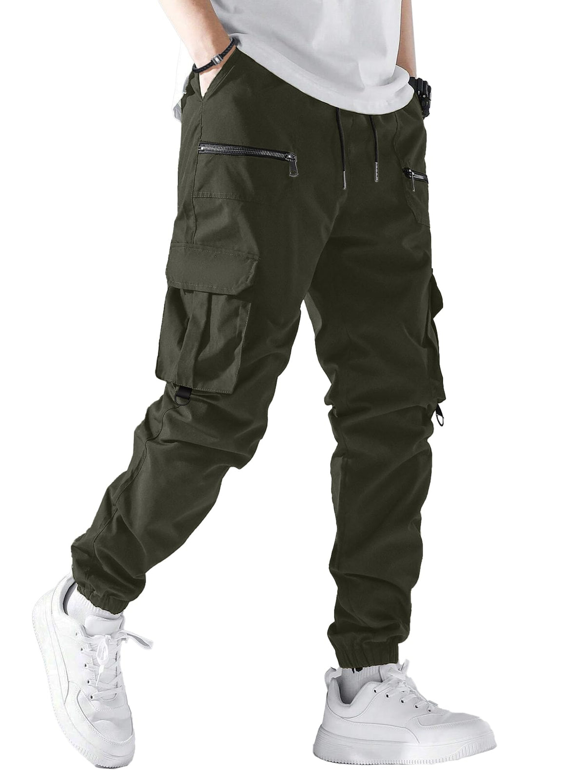 PLEPAN Men's Casual Cargo Pants Elastic Waist Drawstring Joggers Pants | Elastic Waist Drawstring, Multi Pockets, Breathable, Tapered Leg, Versatile for Sports & Daily