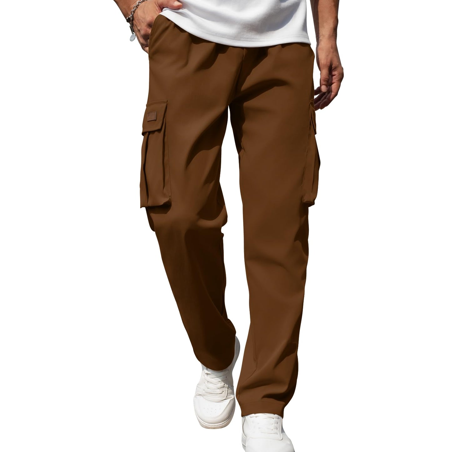 Mens Casual Cargo Pants Drawstring Elastic Waist Sweatpants for Men | Loose Fit Lightweight Tactical Pants with 4 Pockets Outdoor Hiking Athletic Joggers