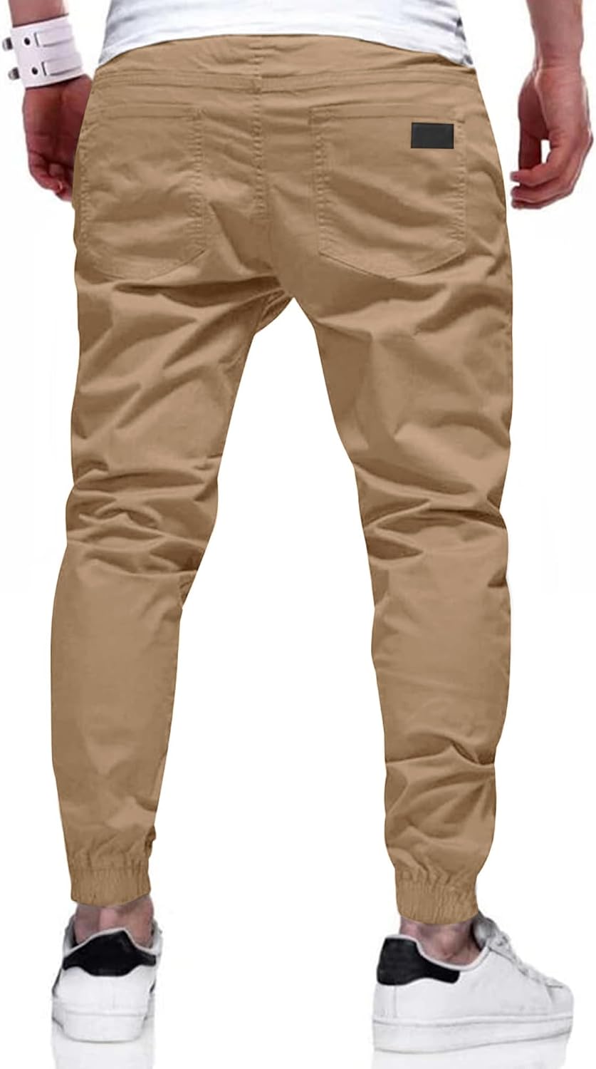 PLEPAN Mens Cotton Casual Cargo Joggers with 4 Pockets | Elastic Waist Drawstring, Track Jogging Sweatpants, Hiking,Outdoor, Comfortable