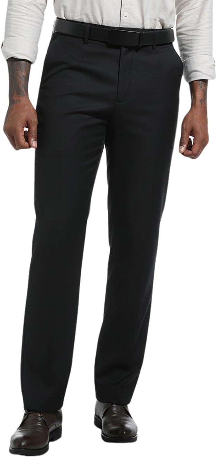 Mens Dress Pants Classic Fit Wrinkle-Free Expandable Waist Slacks | Breathable Fabric, Work Business Office, Flat Front, 4 Pockets, Machine Washable