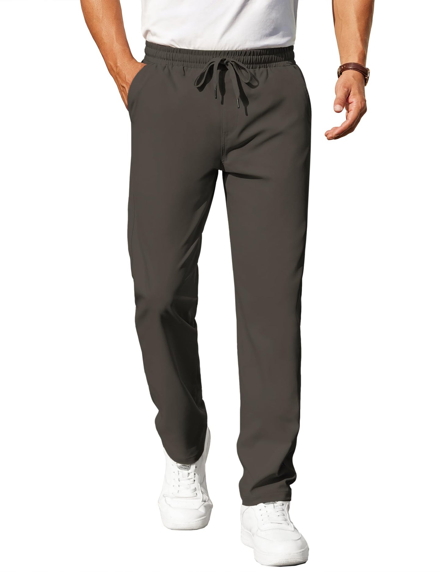 COOFANDY Mens Casual Pants Elastic Waist Chino Pants Lightweight Drawstring Pants with Pockets
