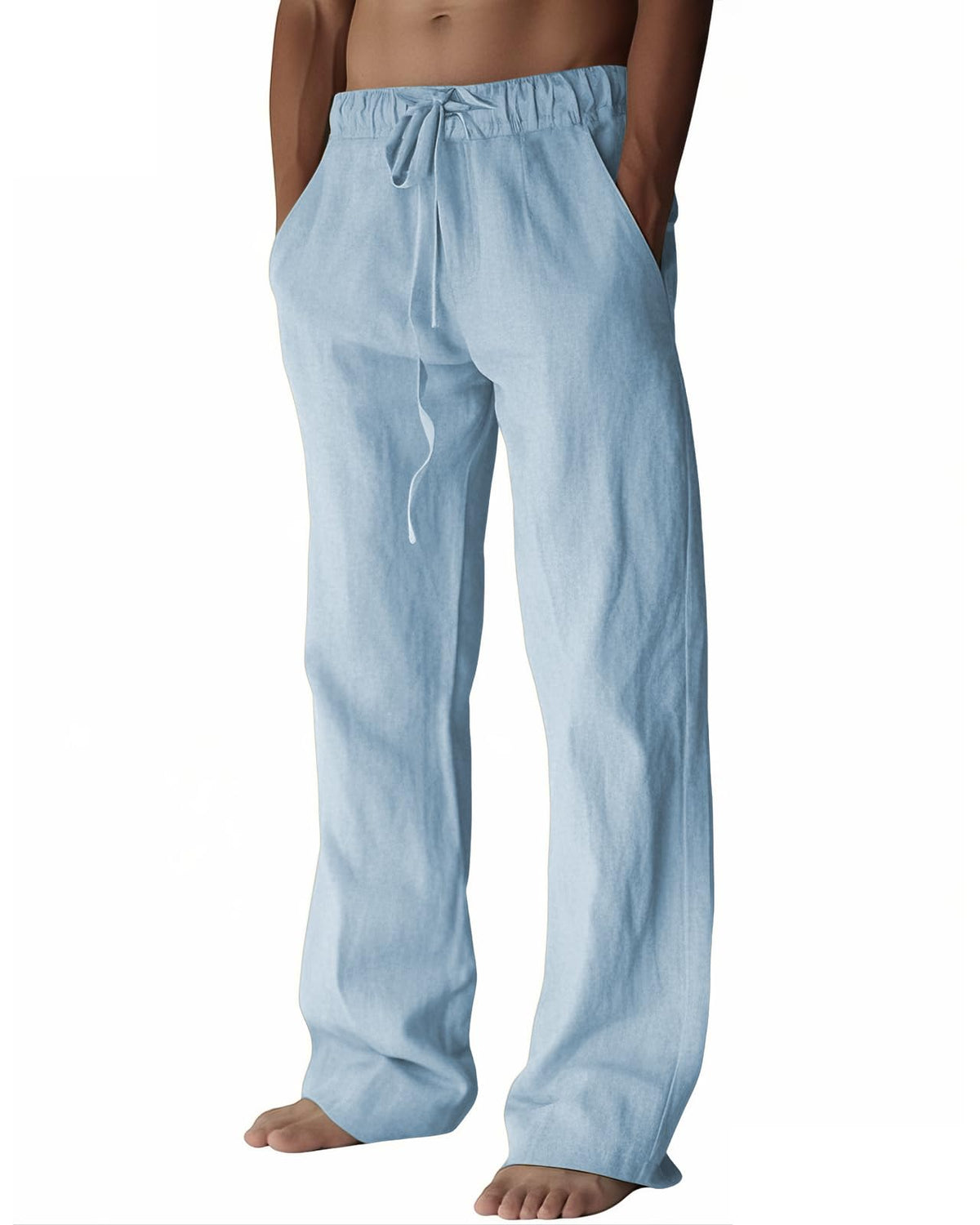 PIDOGYM Mens Cotton Linen Pants Beach Casual Pajama Pants with Pockets | Elastic Waist Drawstring, Lightweight, Wide Leg Loose Design, Vacation Summer Outfits, Baggy Dress Trousers, Yoga for Women