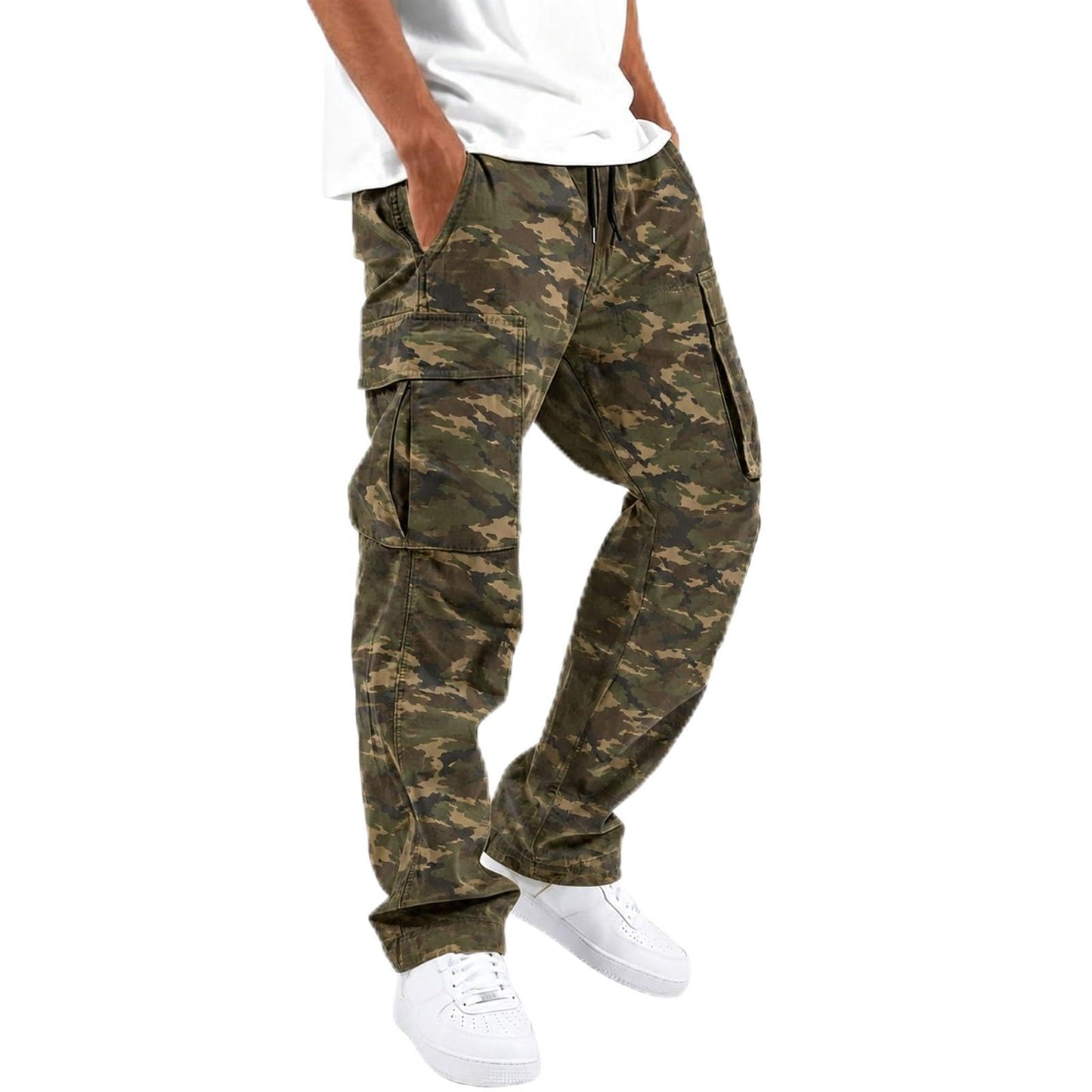 Mens Cargo Pants Casual Relaxed Fit Elastic Waist Hiking Cargo Work Pants | Drawstring Cargo Hiking Pants with Multi Pockets Straight Leg Athletic Pants for Outdoor Camping Fishing Workout Sweatpants