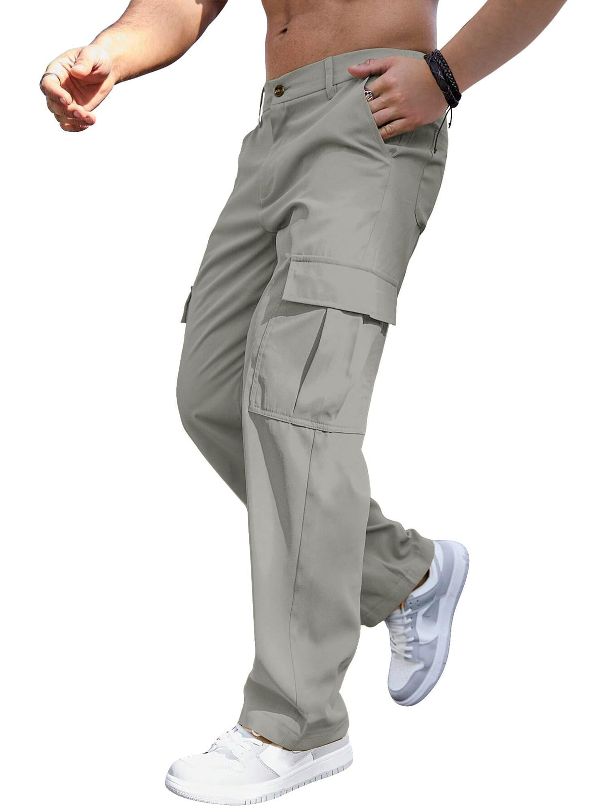 Comdecevis Men's Casual Cargo Pants Relaxed Fit Work Pants | Straight leg, elastic waist, 6 utility pockets, lightweight & breathable, zipper fly with button, ideal for casual work