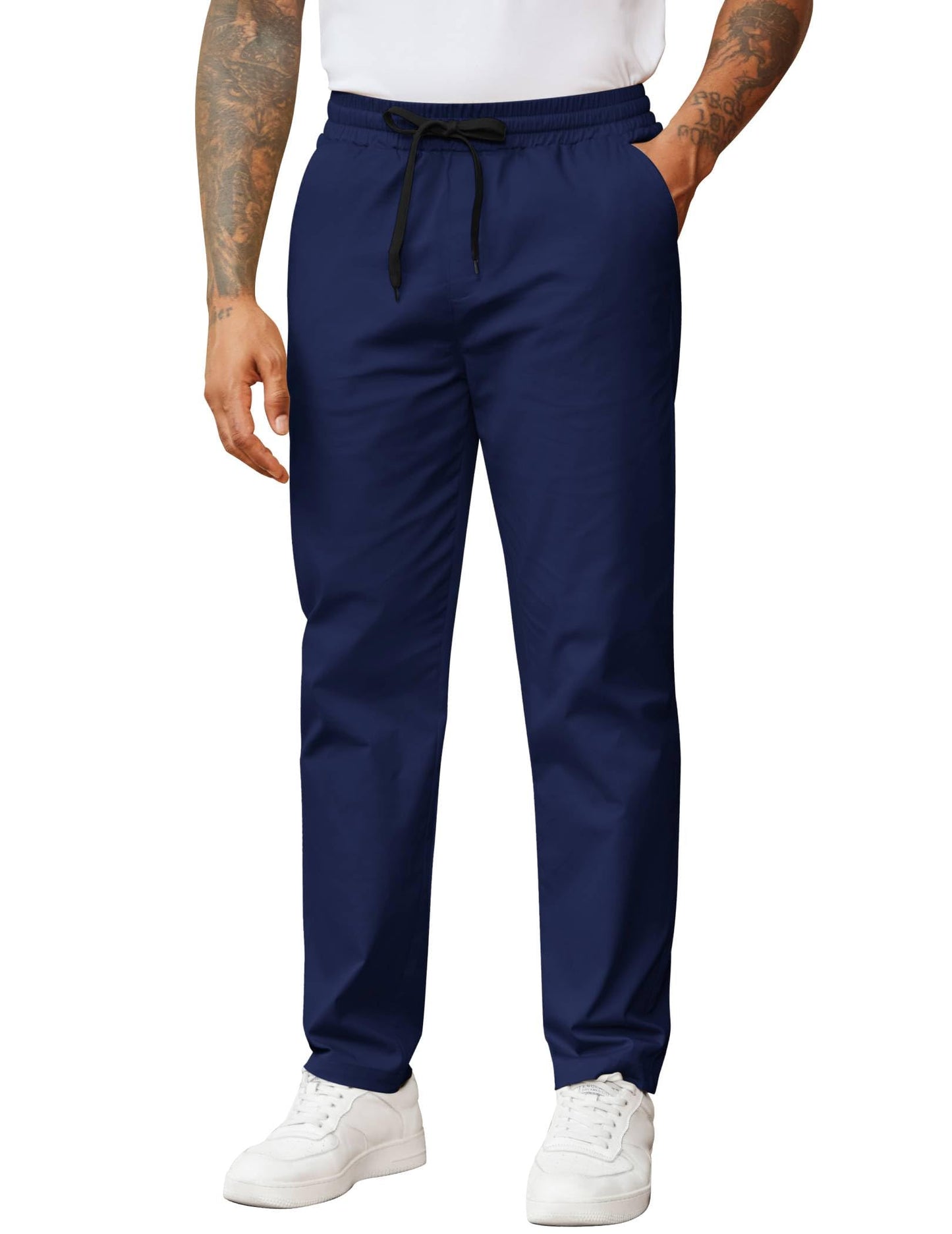 COOFANDY Men's Casual Pants Drawstring Elastic Waist Chino Pants Straight Leg Slacks Cotton Twill Trousers with Pockets